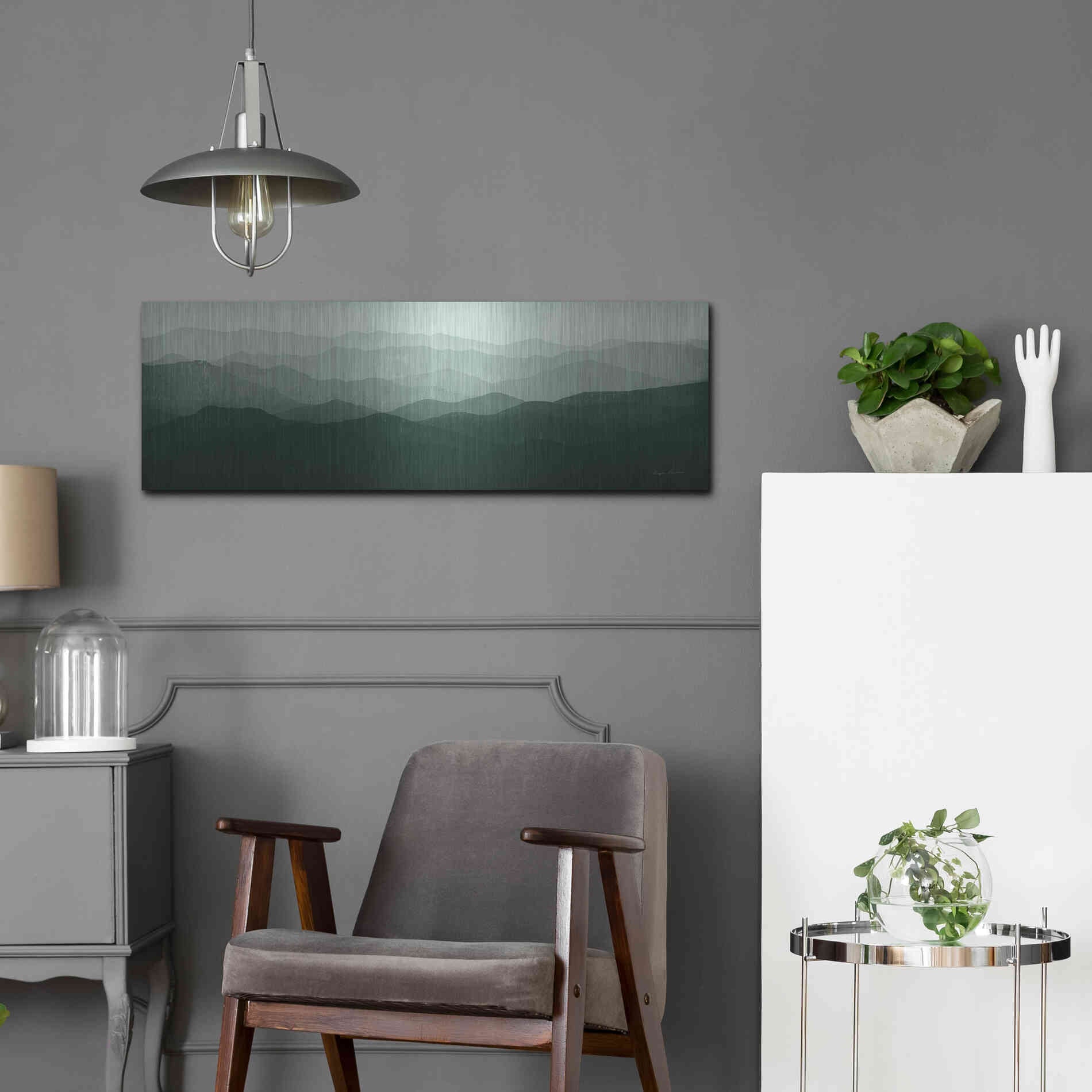 Luxe Metal Art 'Green Mountains' by Ryan Fowler, Metal Wall Art,36x12