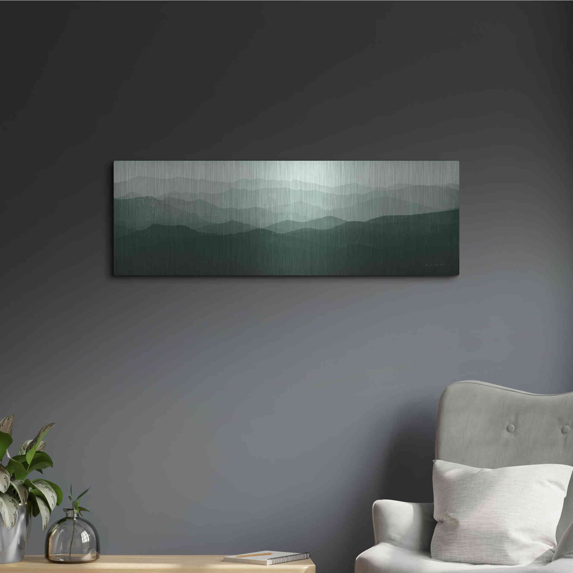 Luxe Metal Art 'Green Mountains' by Ryan Fowler, Metal Wall Art,36x12