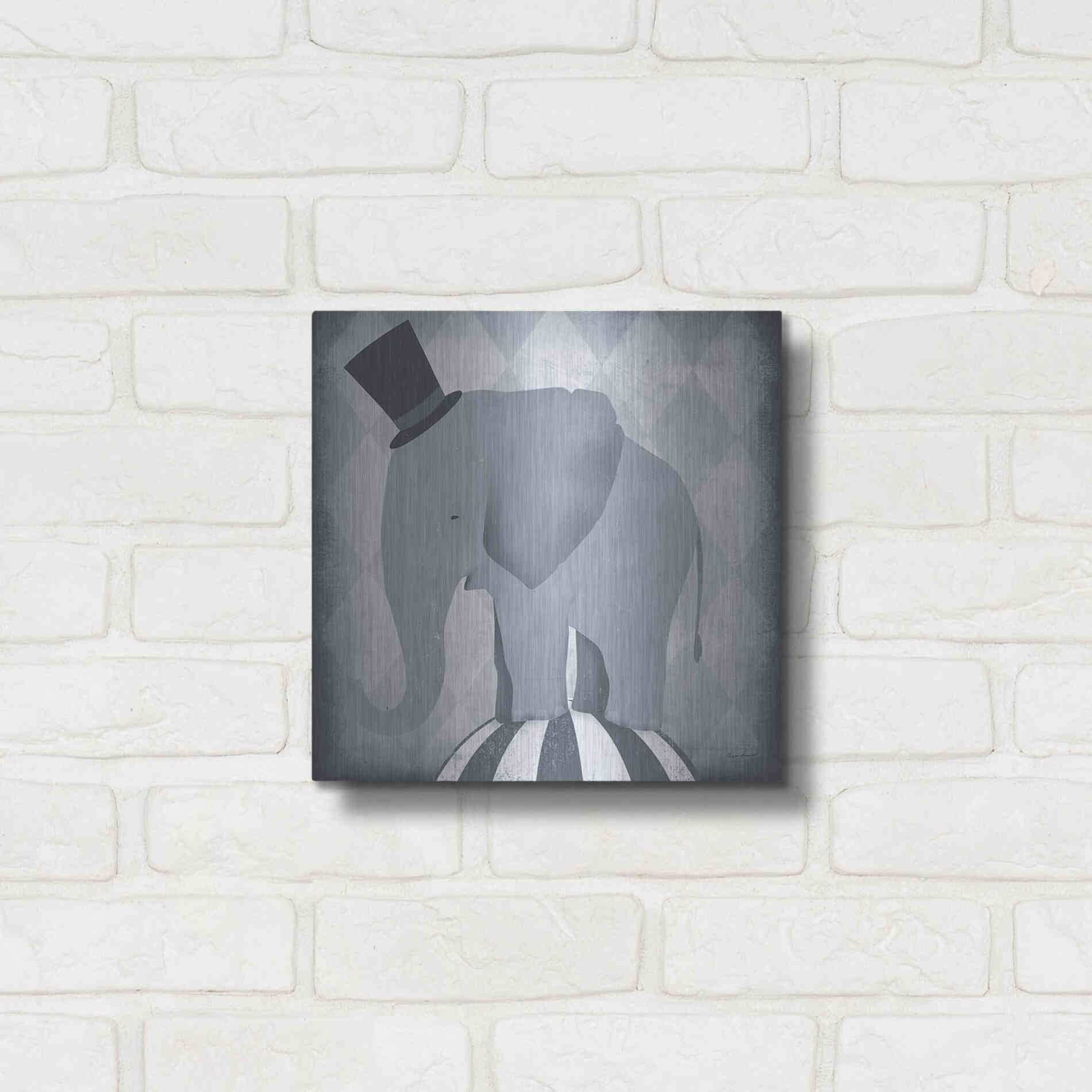 Luxe Metal Art 'Circus Elephant Gray' by Ryan Fowler, Metal Wall Art,12x12