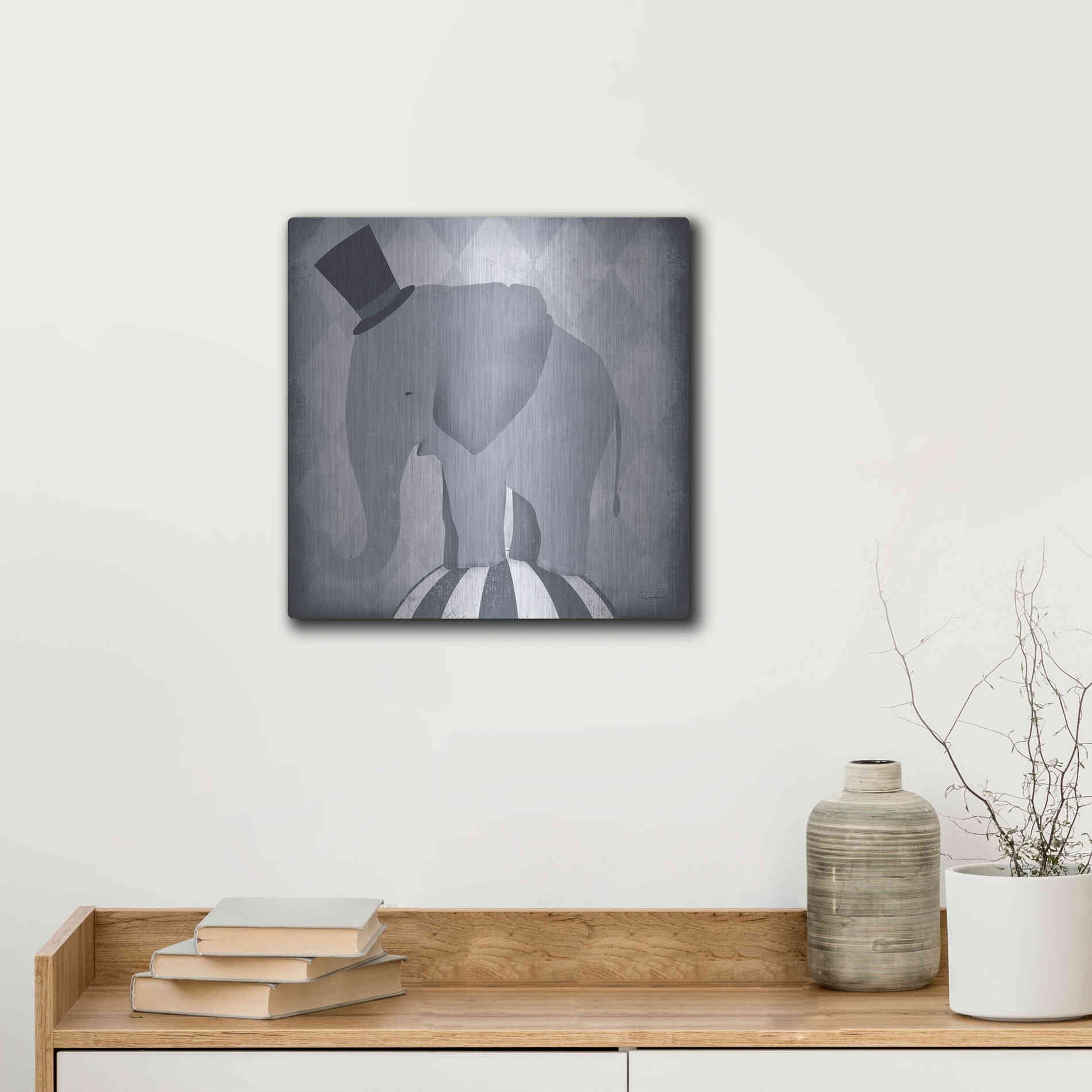 Luxe Metal Art 'Circus Elephant Gray' by Ryan Fowler, Metal Wall Art,12x12