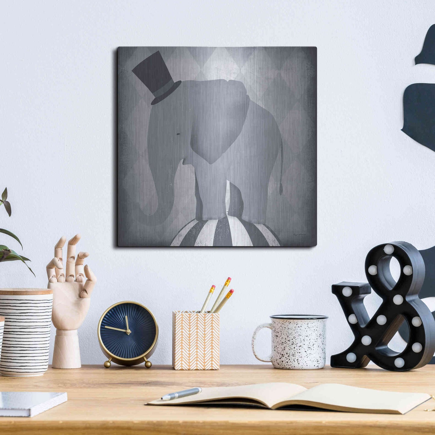 Luxe Metal Art 'Circus Elephant Gray' by Ryan Fowler, Metal Wall Art,12x12