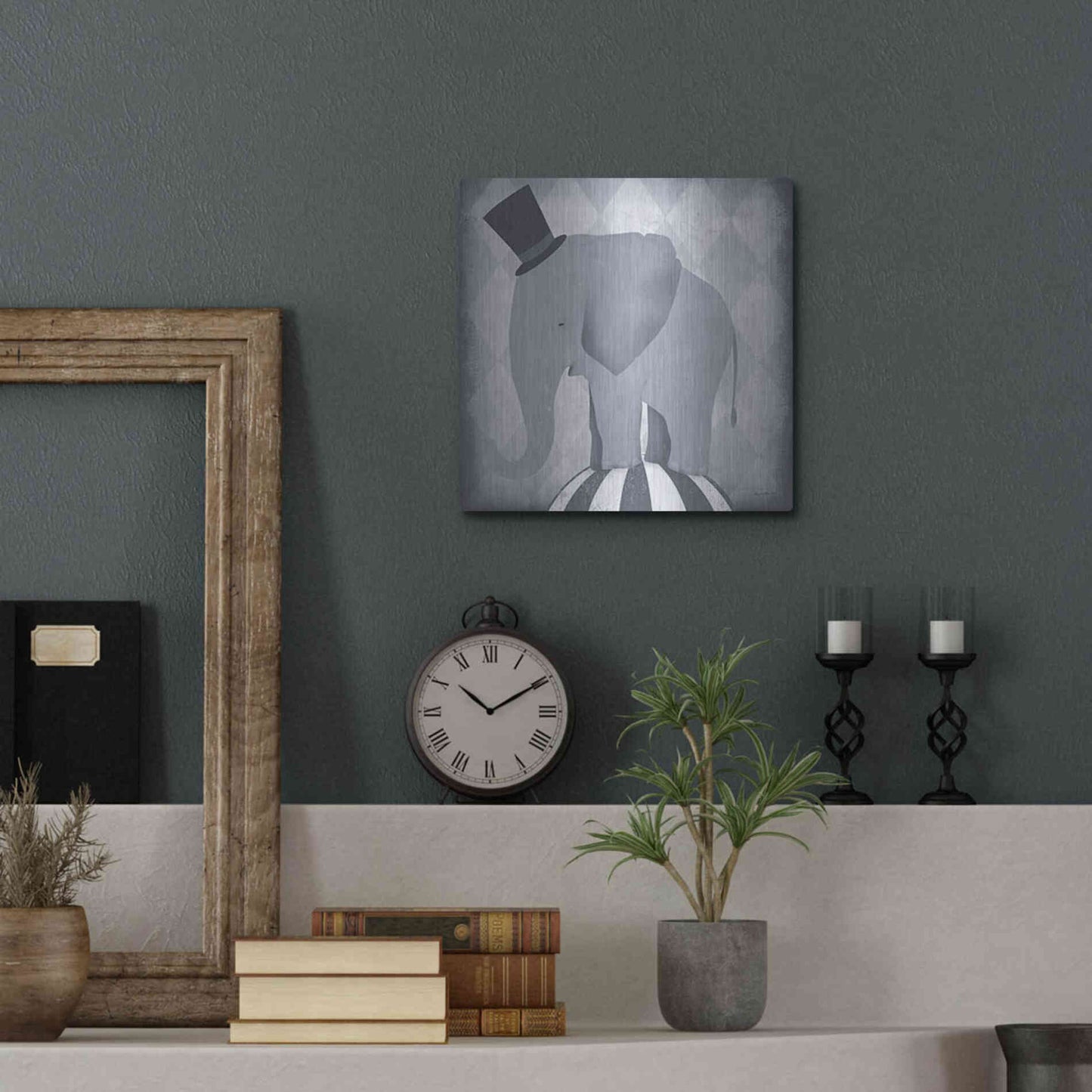 Luxe Metal Art 'Circus Elephant Gray' by Ryan Fowler, Metal Wall Art,12x12
