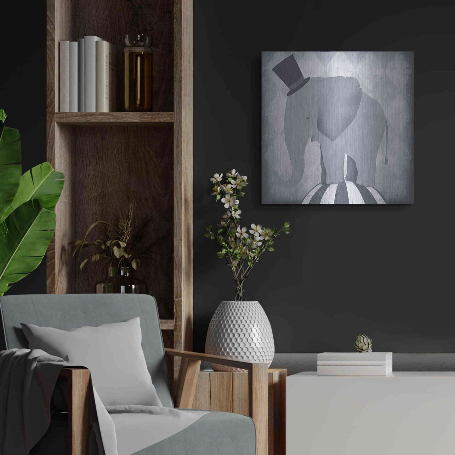 Luxe Metal Art 'Circus Elephant Gray' by Ryan Fowler, Metal Wall Art,24x24