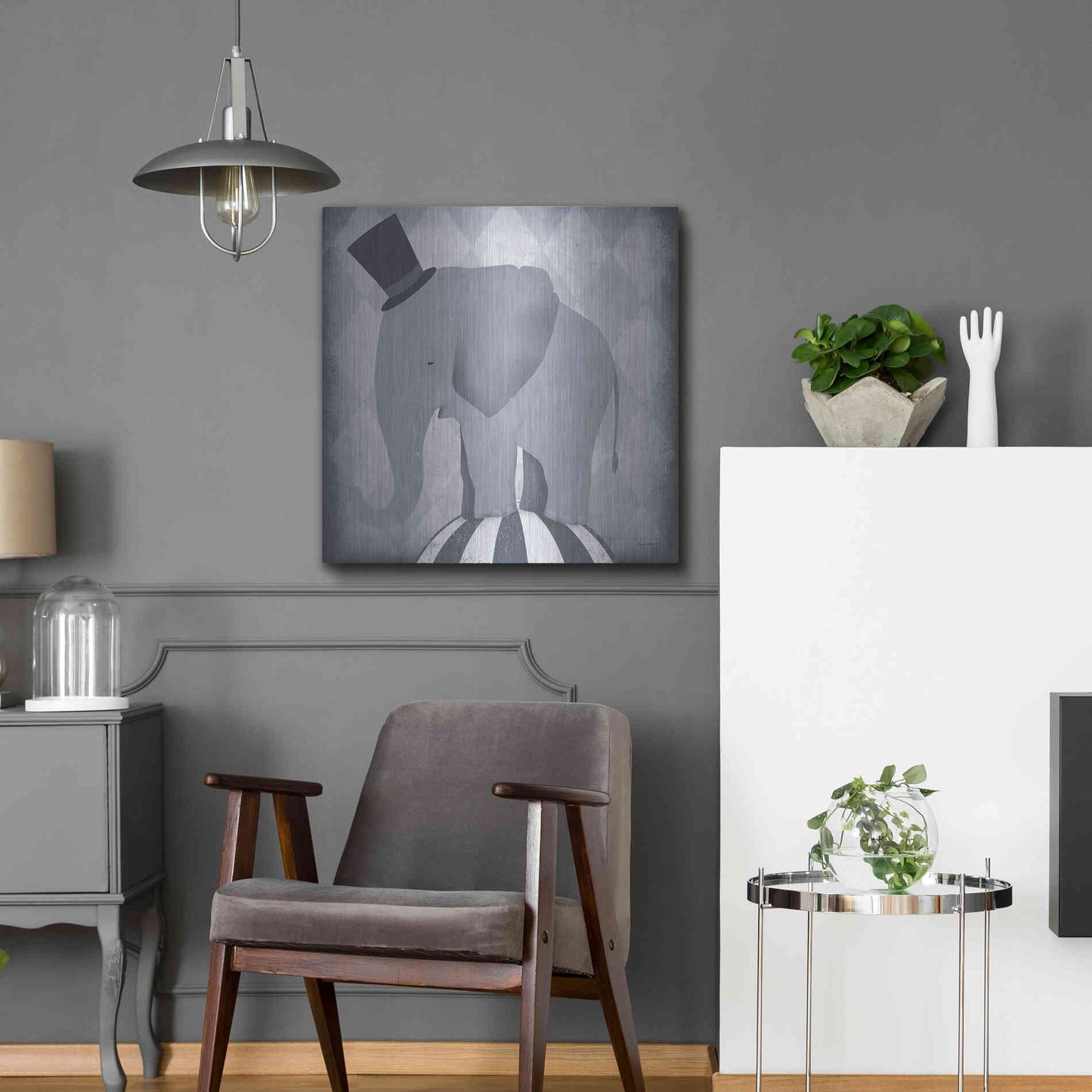 Luxe Metal Art 'Circus Elephant Gray' by Ryan Fowler, Metal Wall Art,24x24