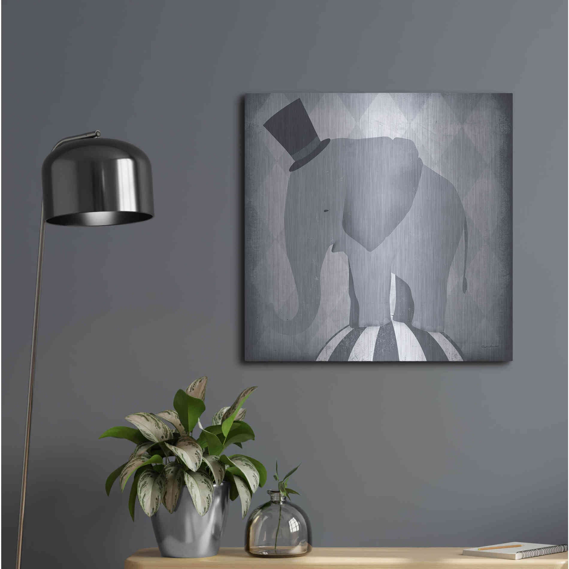 Luxe Metal Art 'Circus Elephant Gray' by Ryan Fowler, Metal Wall Art,24x24