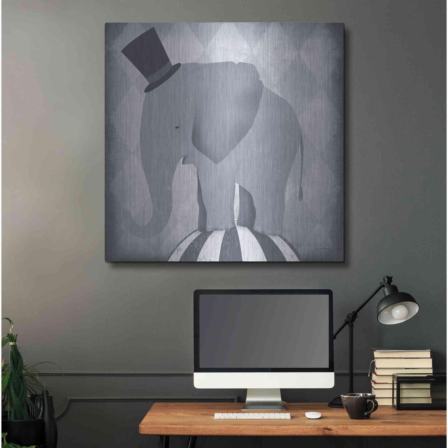 Luxe Metal Art 'Circus Elephant Gray' by Ryan Fowler, Metal Wall Art,36x36