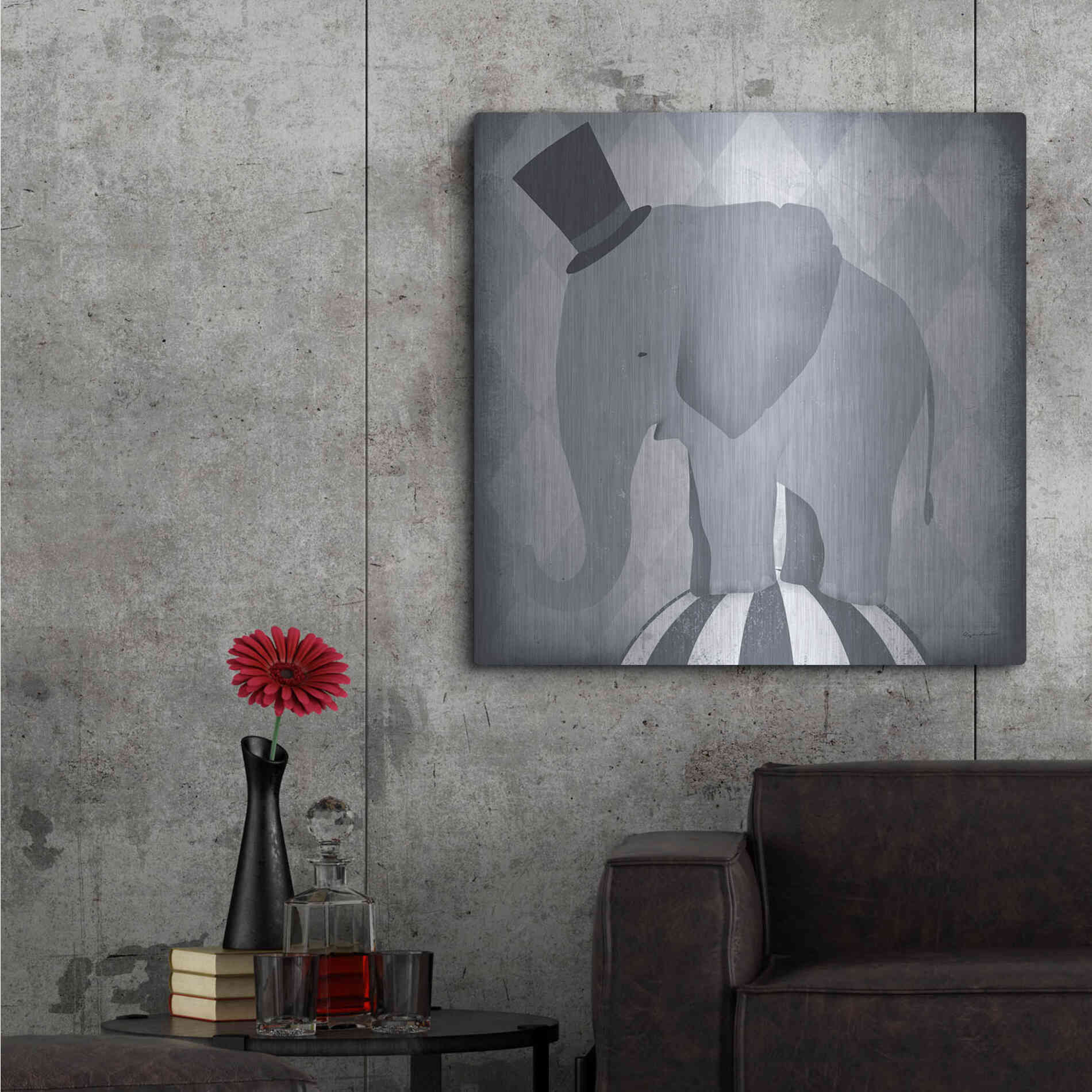 Luxe Metal Art 'Circus Elephant Gray' by Ryan Fowler, Metal Wall Art,36x36