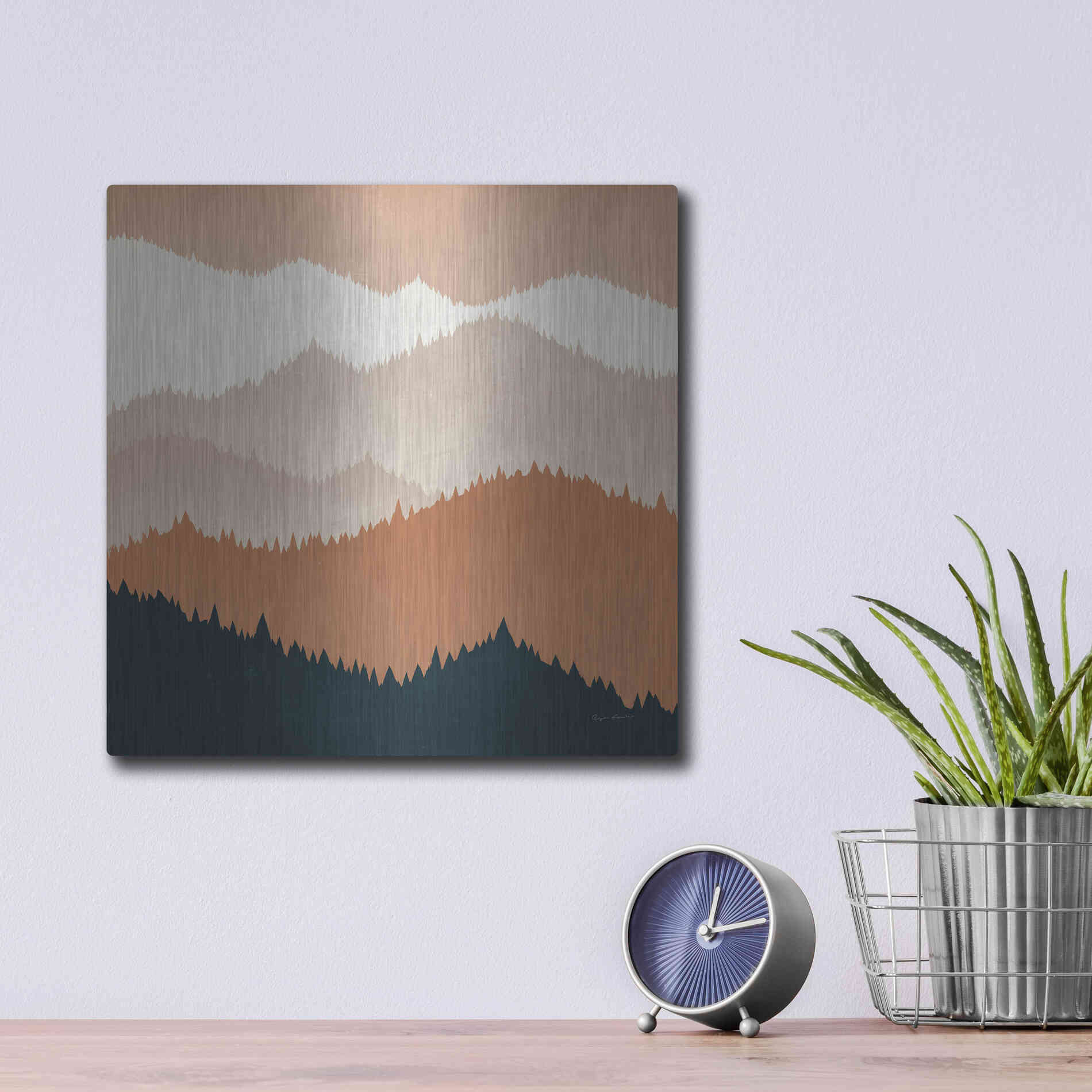 Luxe Metal Art 'Mountain View Terra Cotta' by Ryan Fowler, Metal Wall Art,12x12