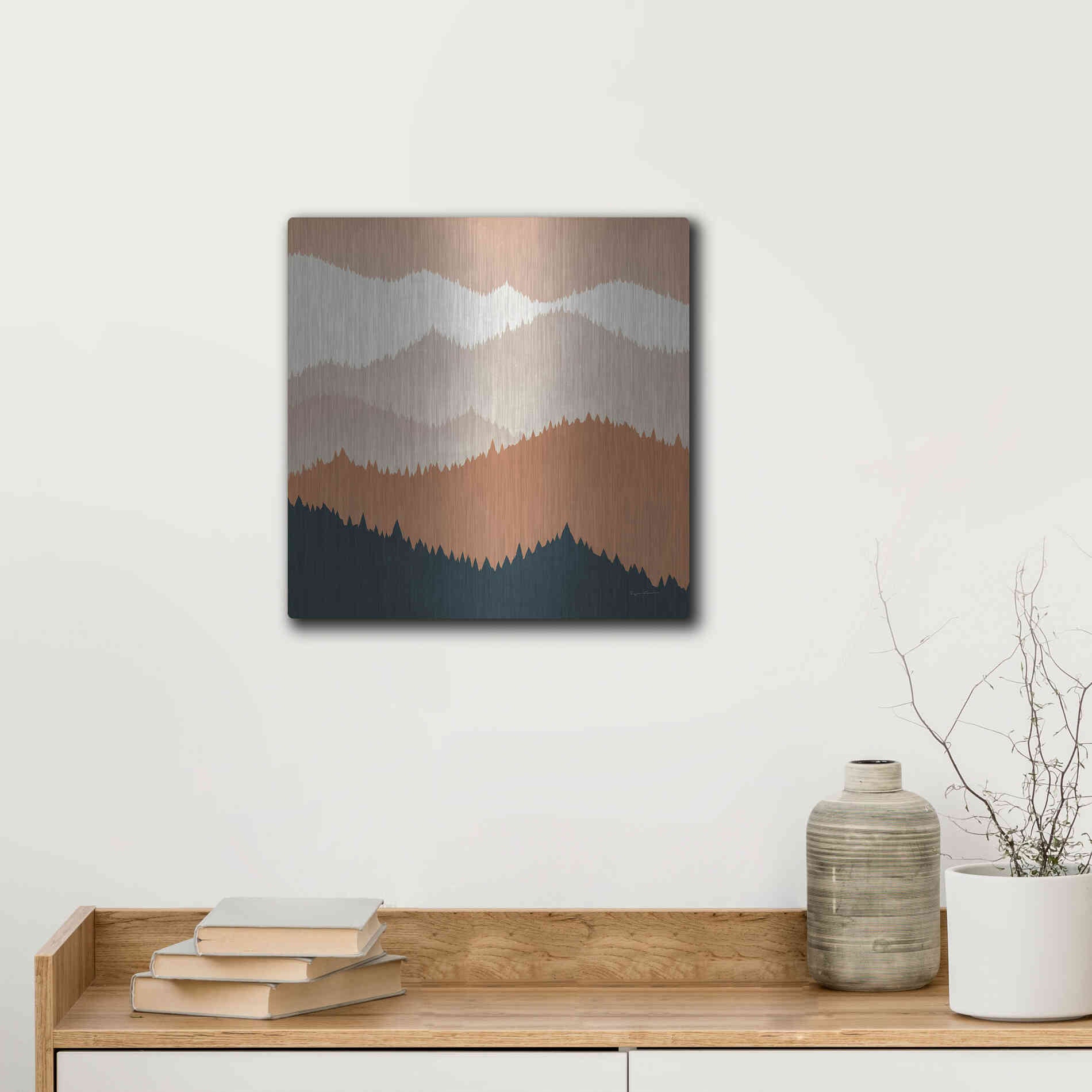 Luxe Metal Art 'Mountain View Terra Cotta' by Ryan Fowler, Metal Wall Art,12x12