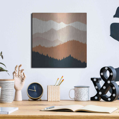 Luxe Metal Art 'Mountain View Terra Cotta' by Ryan Fowler, Metal Wall Art,12x12