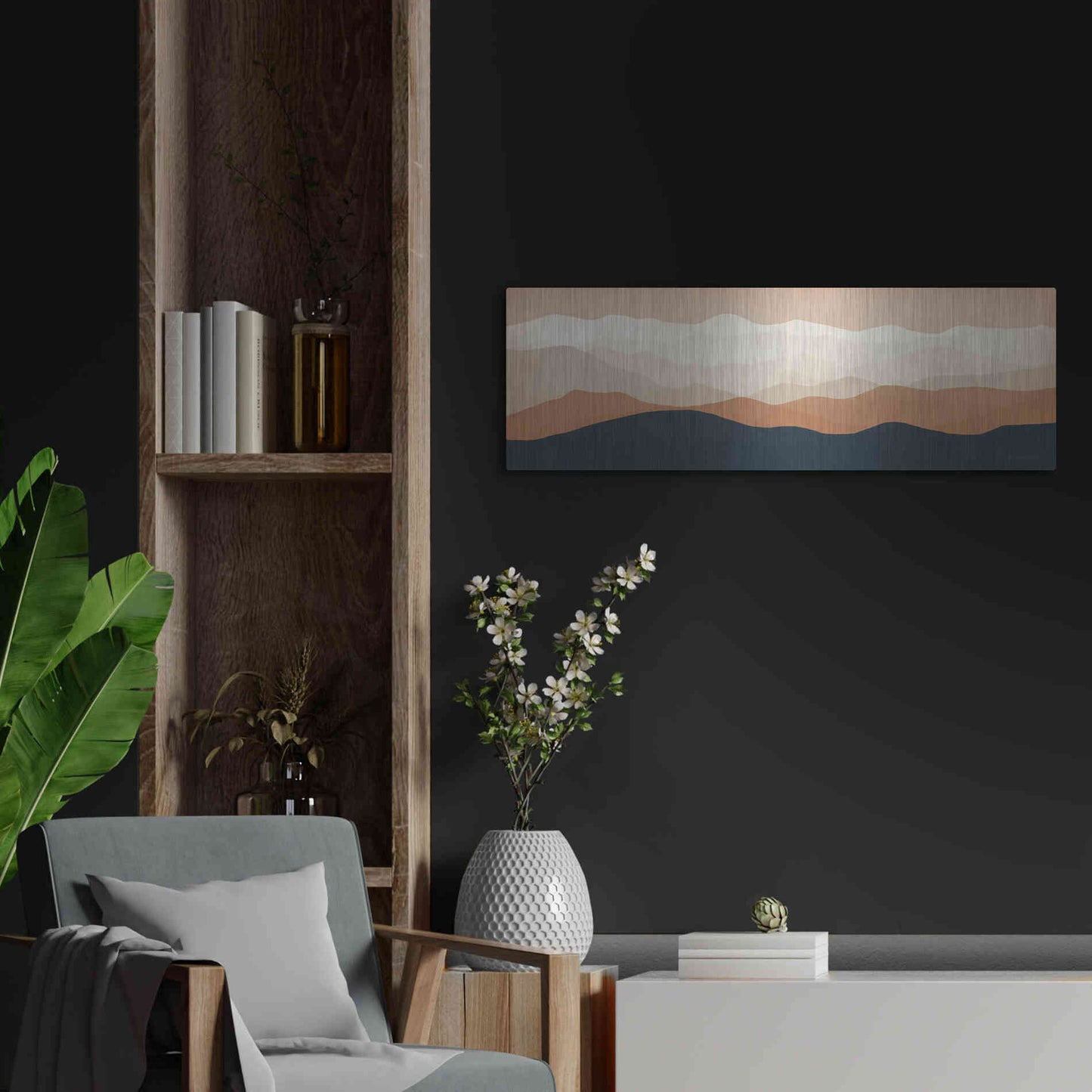 Luxe Metal Art 'Terra Cotta Sky Mountains' by Ryan Fowler, Metal Wall Art,36x12