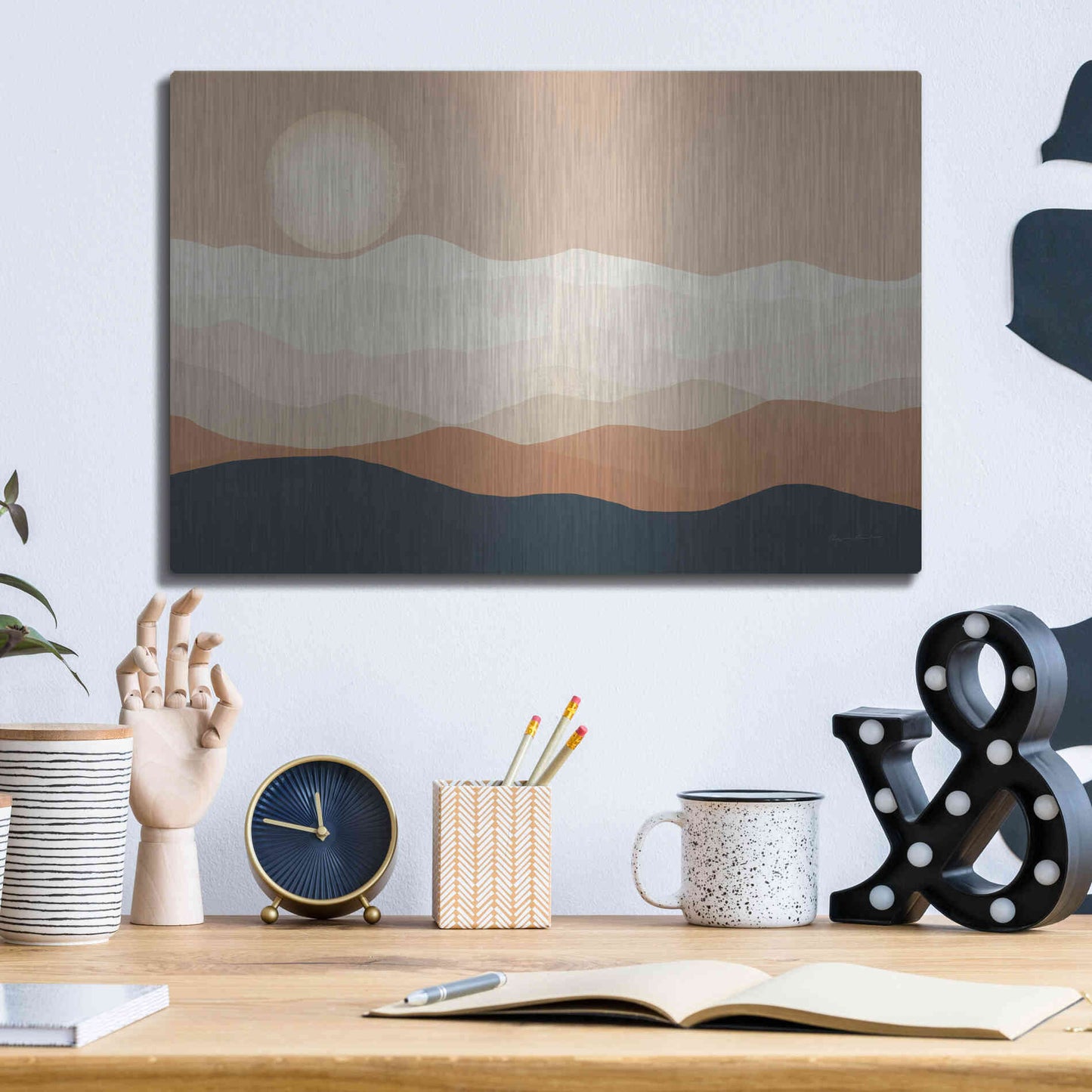 Luxe Metal Art 'Mojave Mountains And Moon Crop' by Ryan Fowler, Metal Wall Art,16x12