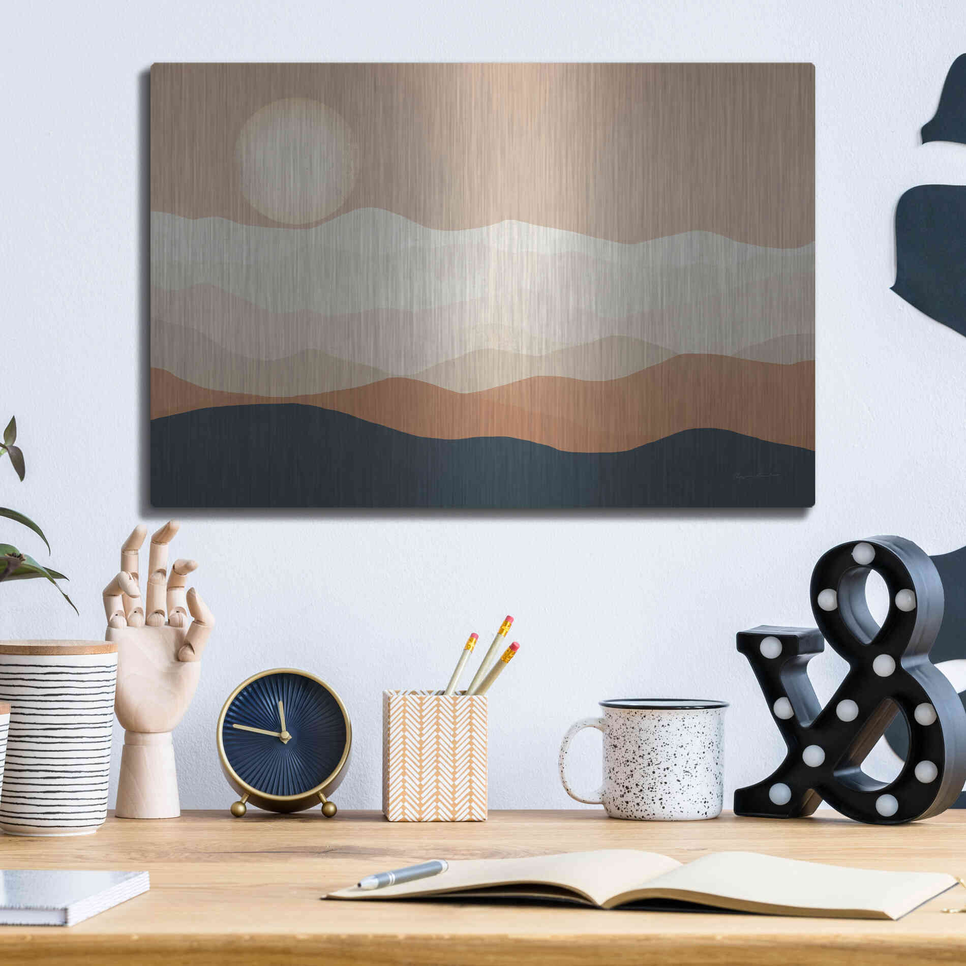 Luxe Metal Art 'Mojave Mountains And Moon Crop' by Ryan Fowler, Metal Wall Art,16x12