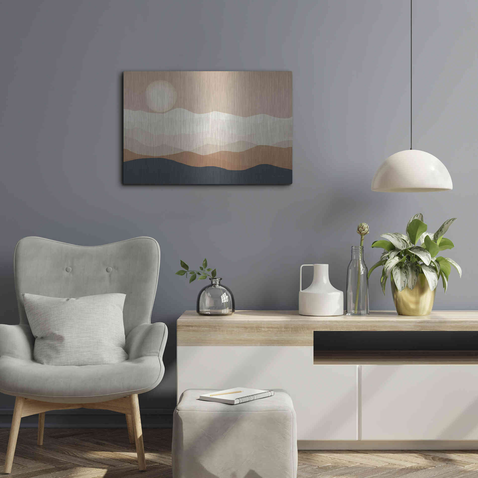 Luxe Metal Art 'Mojave Mountains And Moon Crop' by Ryan Fowler, Metal Wall Art,24x16