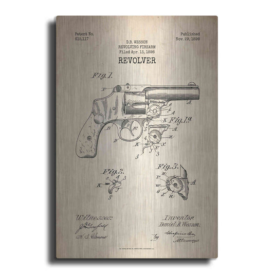 Luxe Metal Art 'Revolver Blueprint Patent Parchment' Metal Wall Art