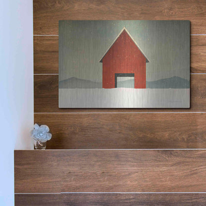 Luxe Metal Art 'Red Barn Winter' by Ryan Fowler, Metal Wall Art,16x12