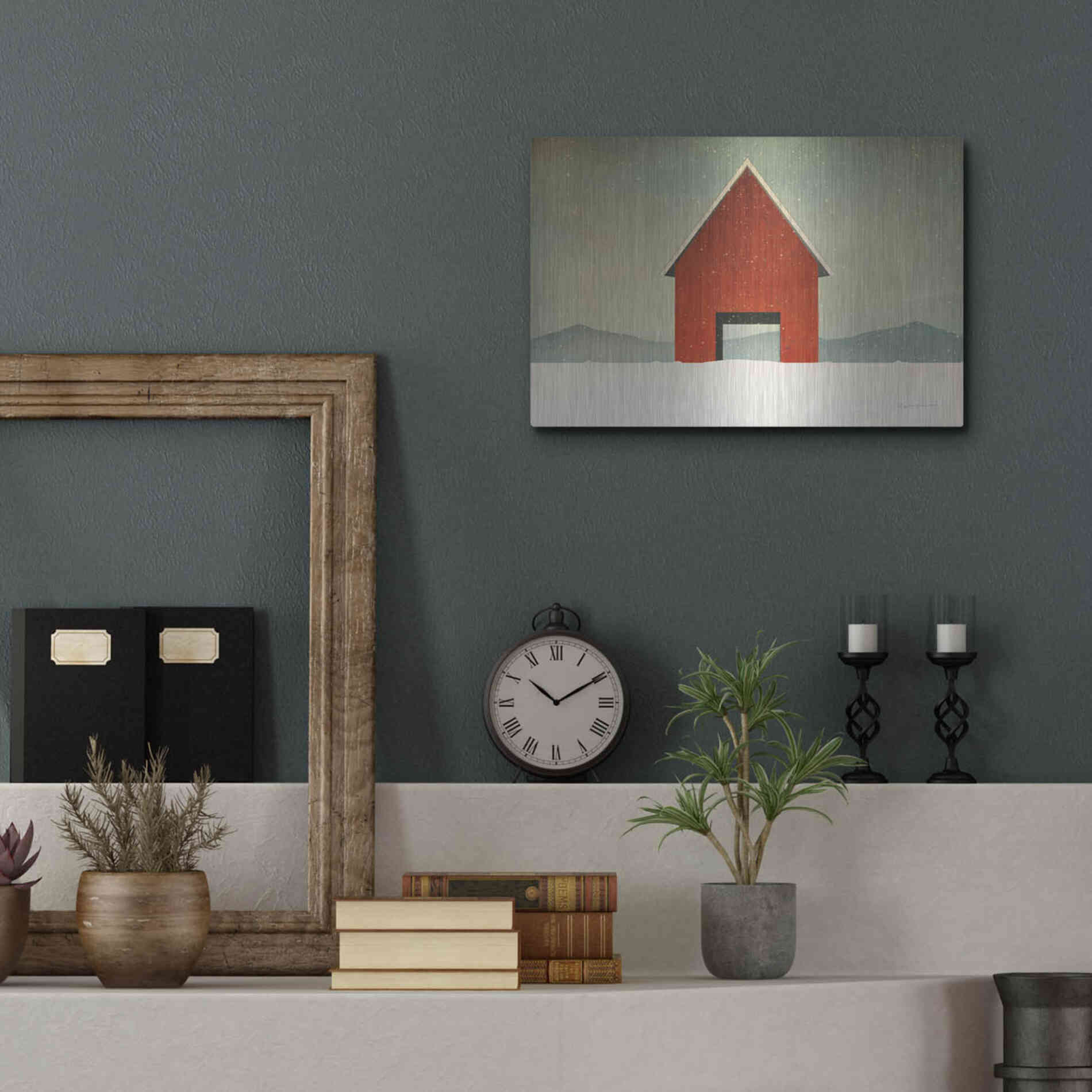 Luxe Metal Art 'Red Barn Winter' by Ryan Fowler, Metal Wall Art,16x12