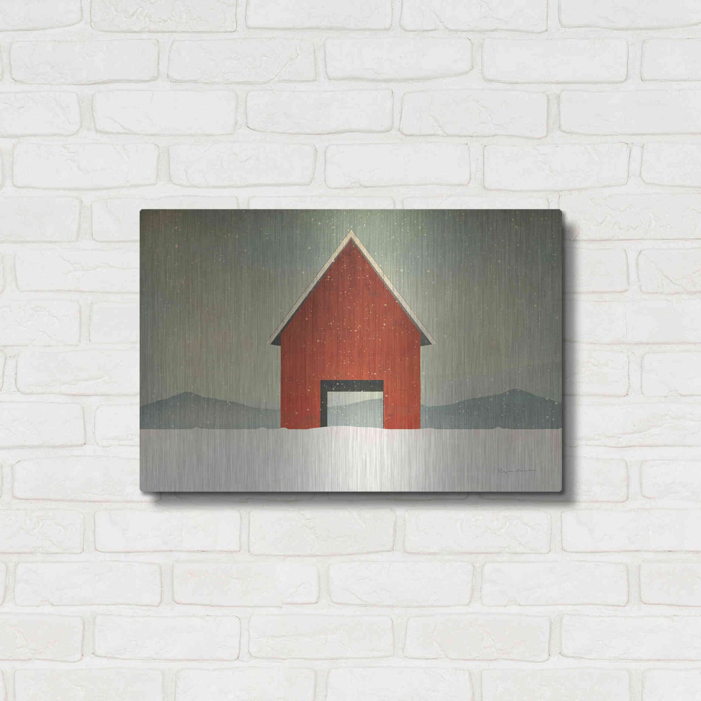 Luxe Metal Art 'Red Barn Winter' by Ryan Fowler, Metal Wall Art,24x16