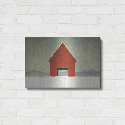 Luxe Metal Art 'Red Barn Winter' by Ryan Fowler, Metal Wall Art,24x16
