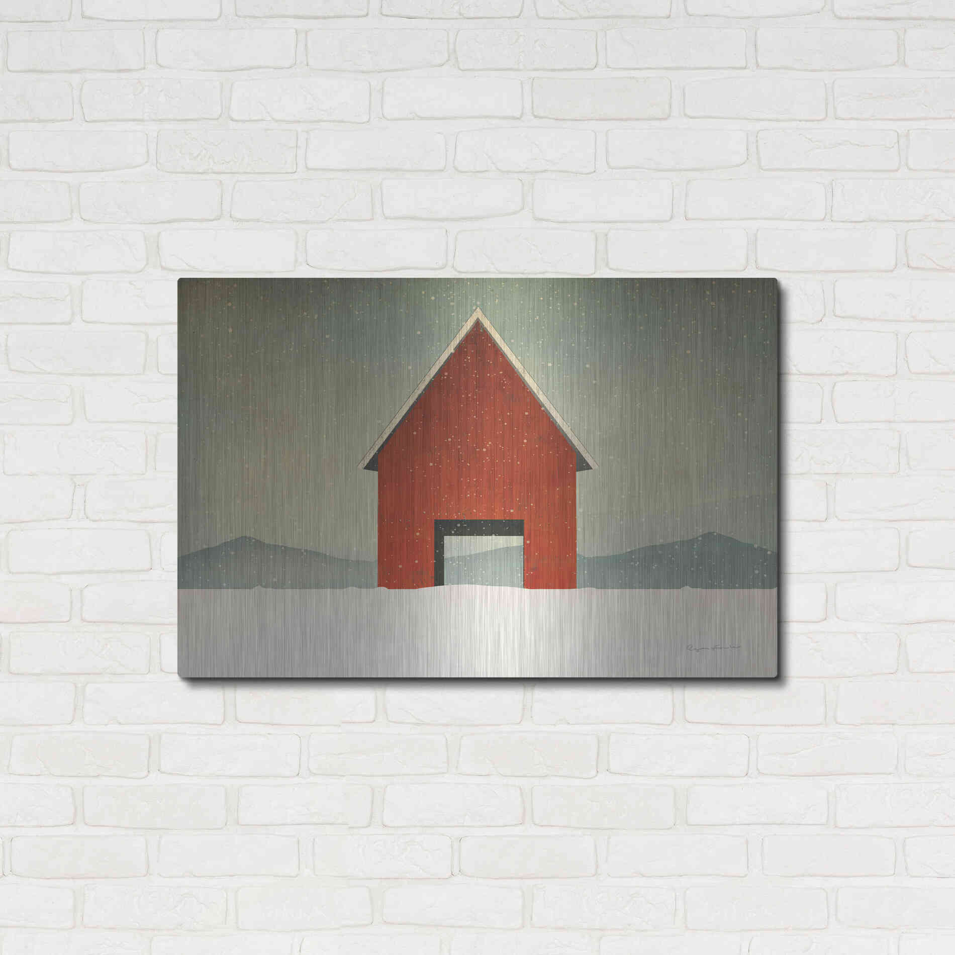 Luxe Metal Art 'Red Barn Winter' by Ryan Fowler, Metal Wall Art,36x24