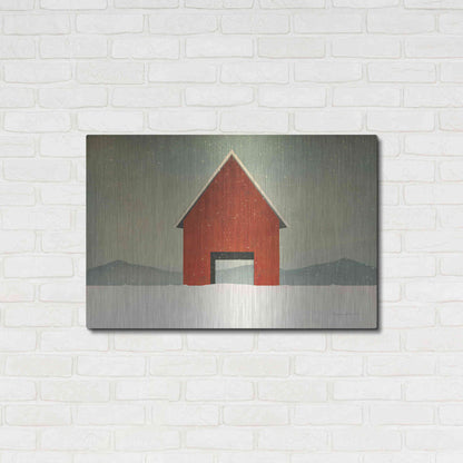 Luxe Metal Art 'Red Barn Winter' by Ryan Fowler, Metal Wall Art,36x24