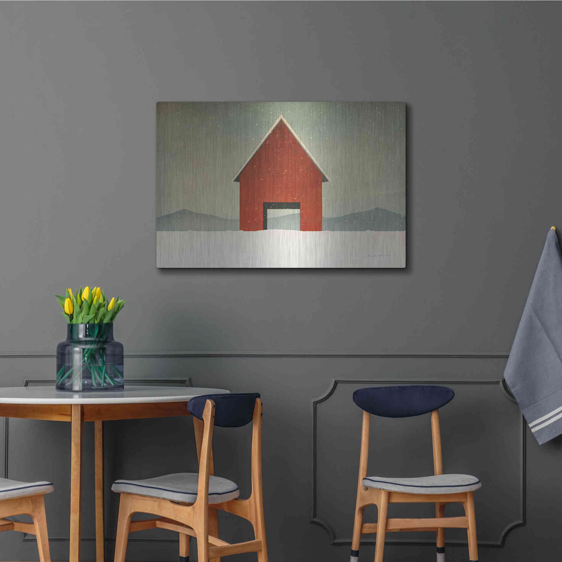 Luxe Metal Art 'Red Barn Winter' by Ryan Fowler, Metal Wall Art,36x24