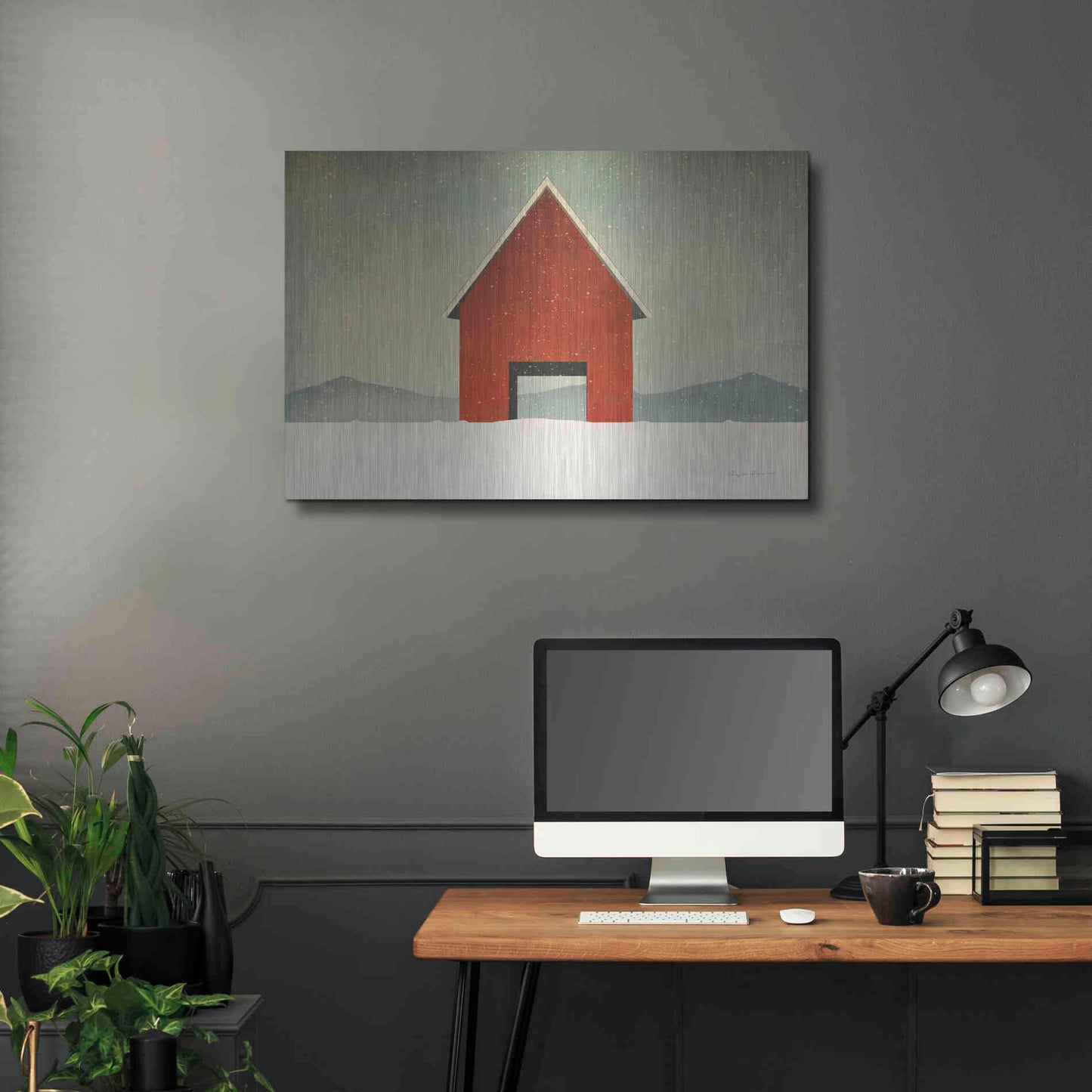 Luxe Metal Art 'Red Barn Winter' by Ryan Fowler, Metal Wall Art,36x24