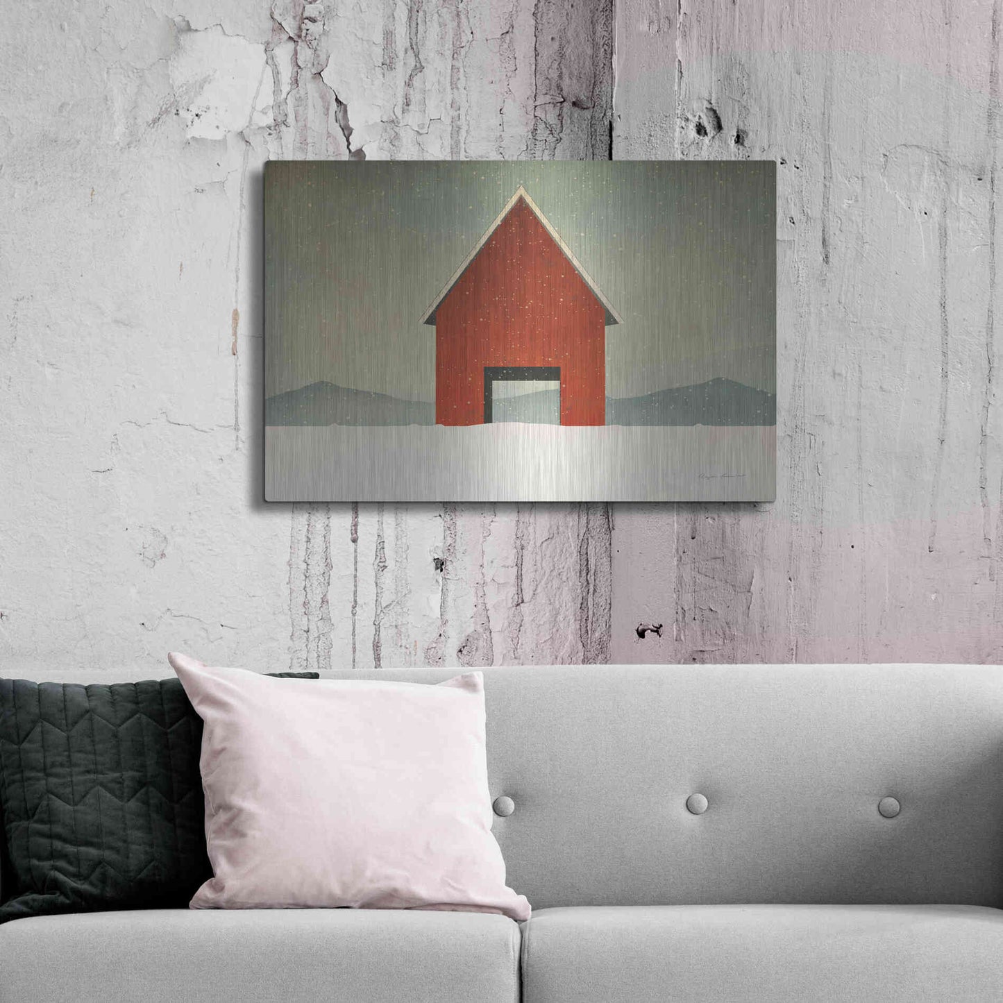 Luxe Metal Art 'Red Barn Winter' by Ryan Fowler, Metal Wall Art,36x24