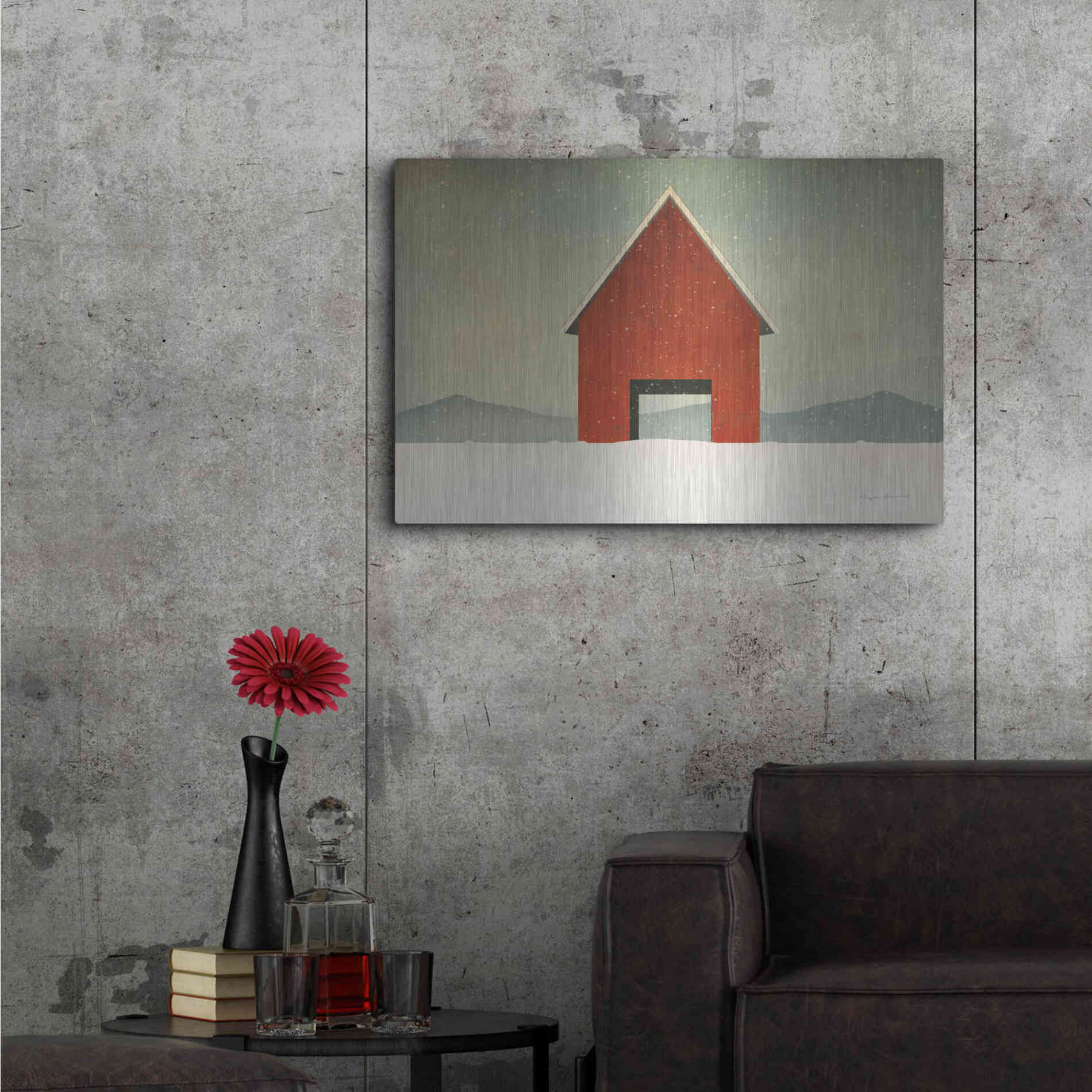 Luxe Metal Art 'Red Barn Winter' by Ryan Fowler, Metal Wall Art,36x24