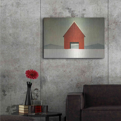 Luxe Metal Art 'Red Barn Winter' by Ryan Fowler, Metal Wall Art,36x24