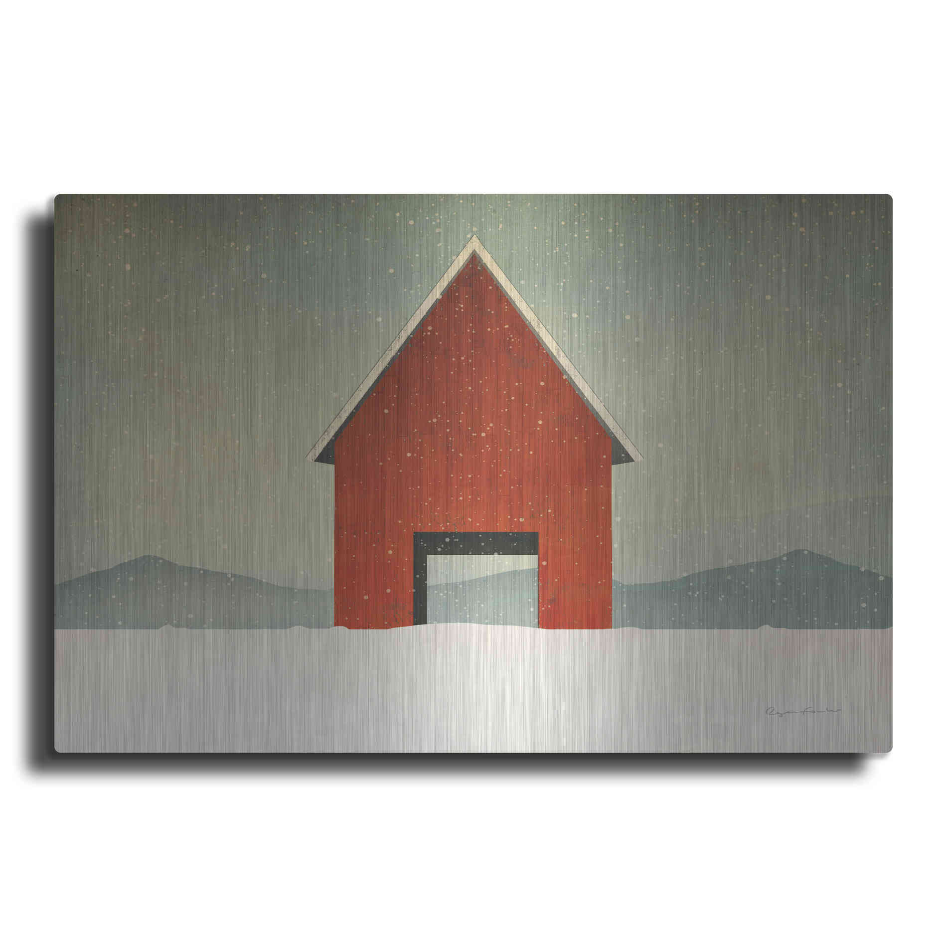Luxe Metal Art 'Red Barn Winter' by Ryan Fowler, Metal Wall Art