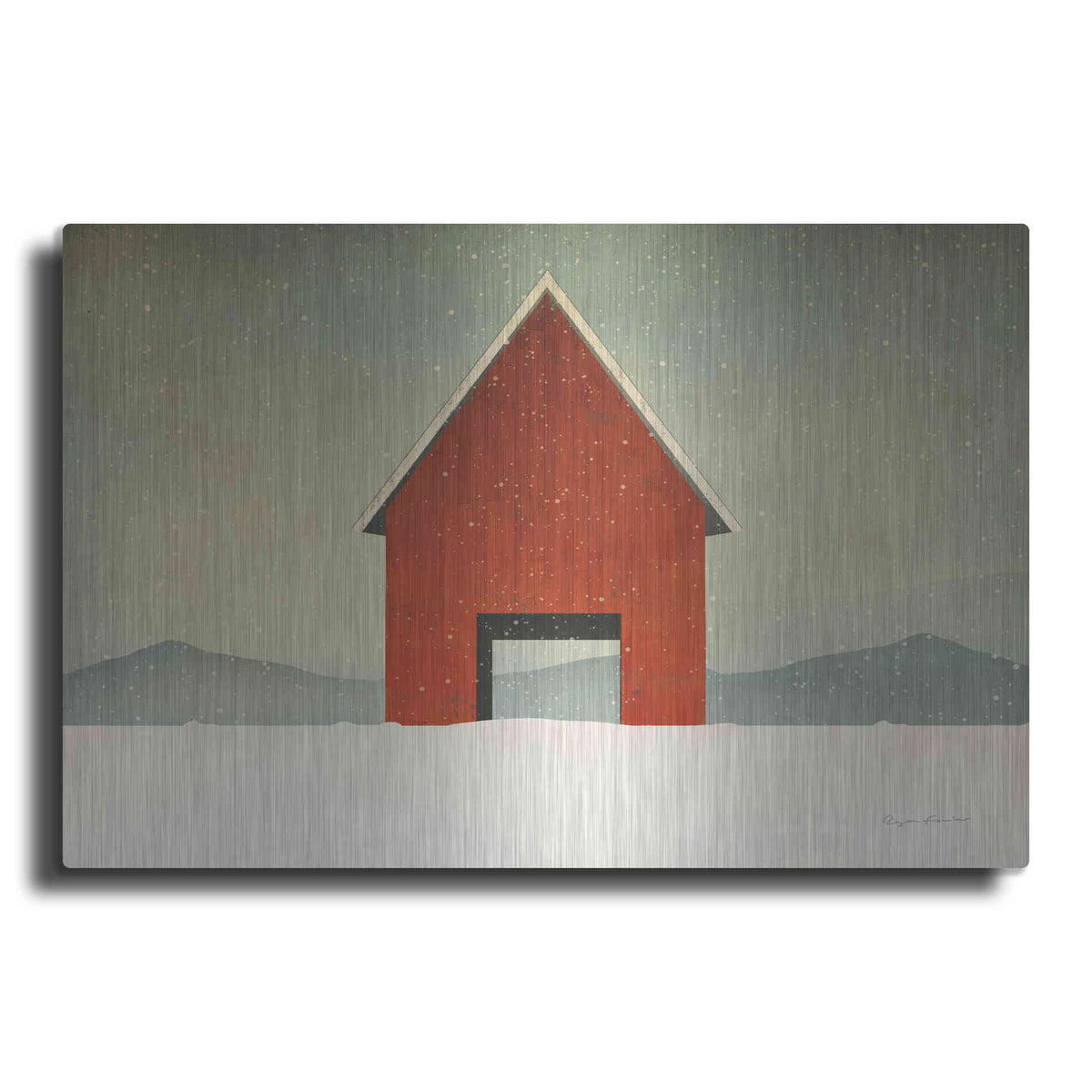 Luxe Metal Art 'Red Barn Winter' by Ryan Fowler, Metal Wall Art