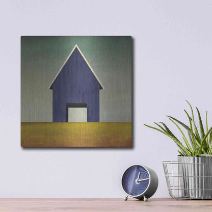 Luxe Metal Art 'Navy Barn Summer Crop' by Ryan Fowler, Metal Wall Art,12x12