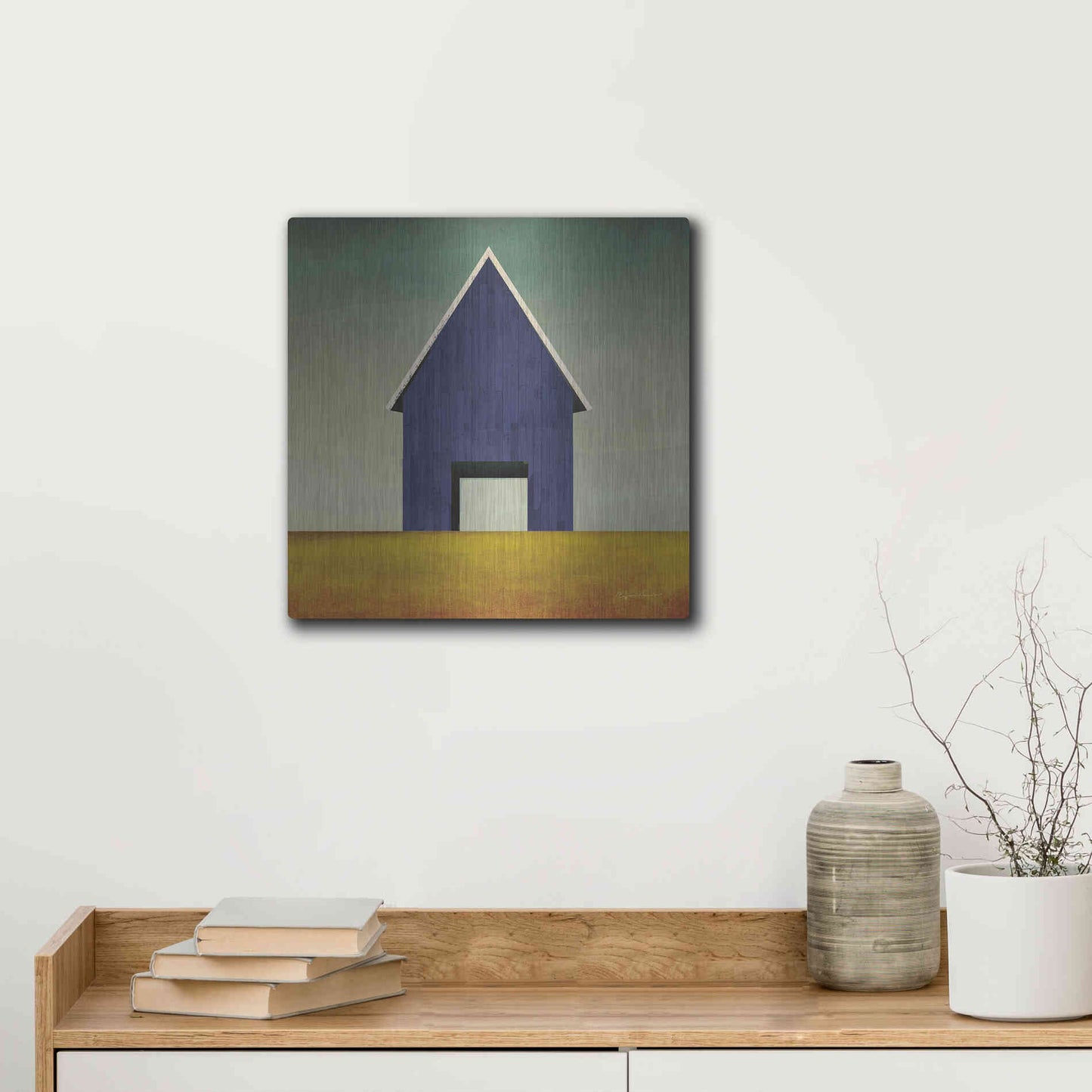 Luxe Metal Art 'Navy Barn Summer Crop' by Ryan Fowler, Metal Wall Art,12x12