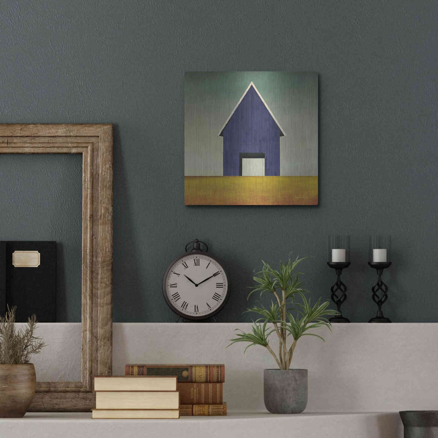 Luxe Metal Art 'Navy Barn Summer Crop' by Ryan Fowler, Metal Wall Art,12x12