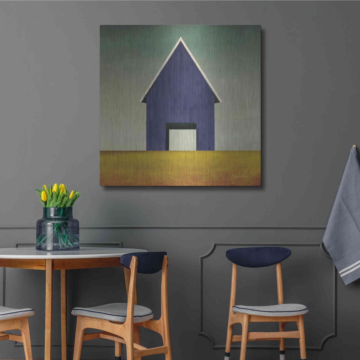 Luxe Metal Art 'Navy Barn Summer Crop' by Ryan Fowler, Metal Wall Art,36x36