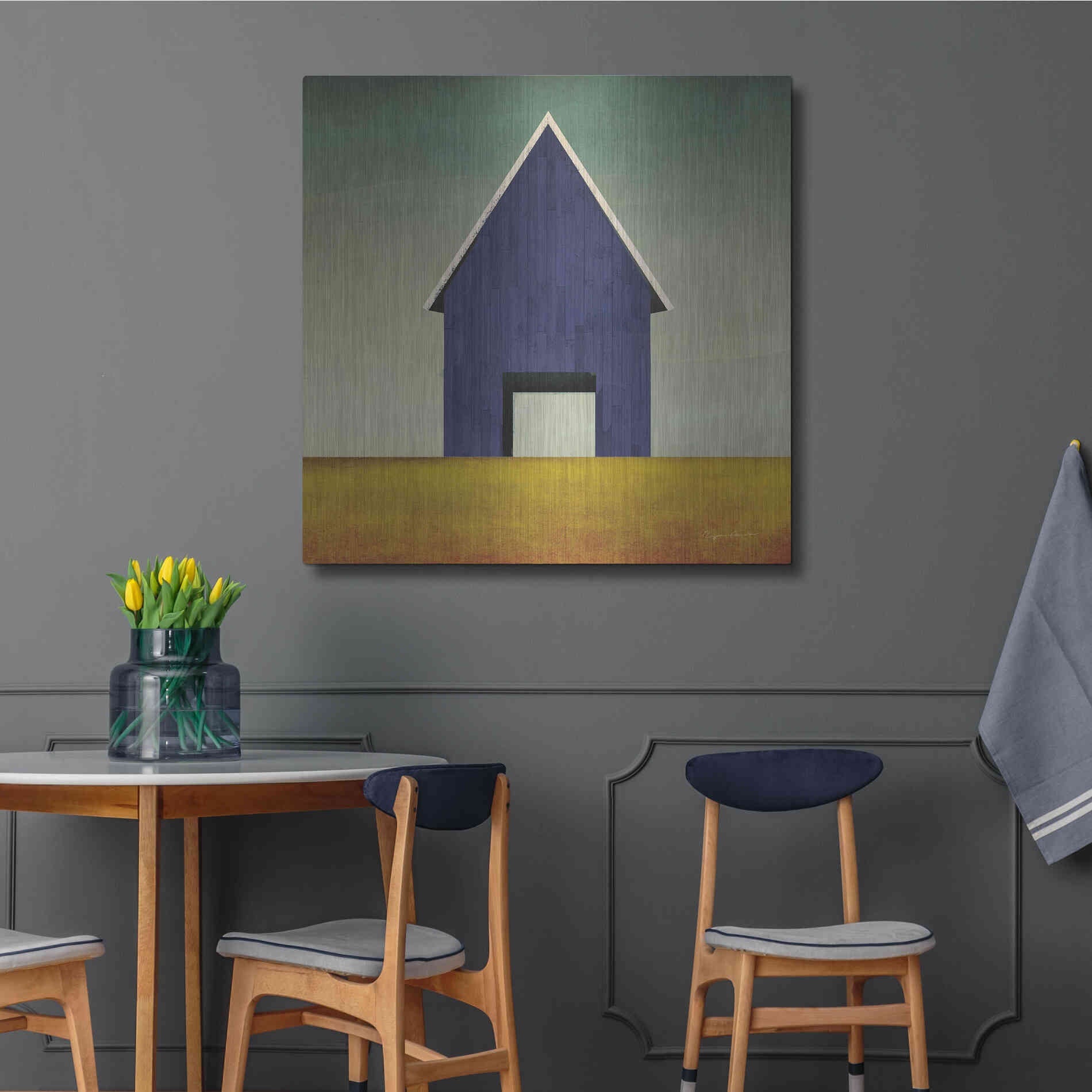 Luxe Metal Art 'Navy Barn Summer Crop' by Ryan Fowler, Metal Wall Art,36x36