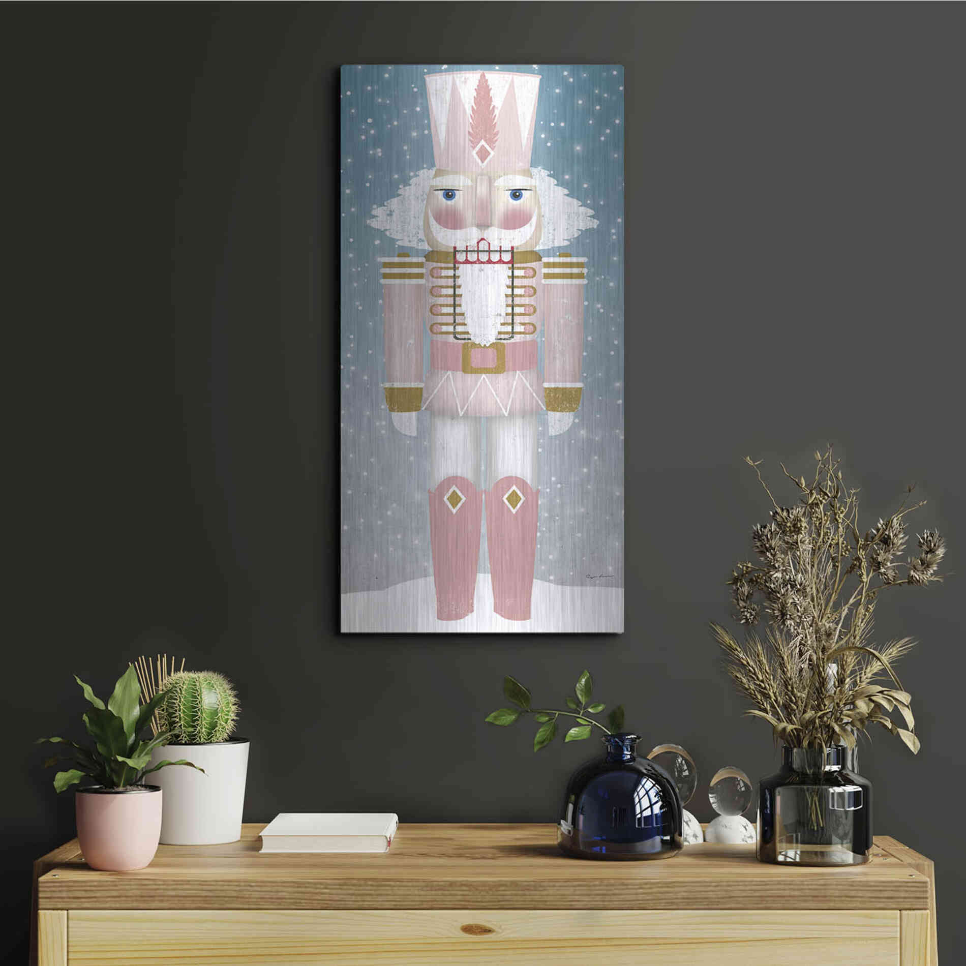 Luxe Metal Art 'Nutcracker II Blush' by Ryan Fowler, Metal Wall Art,12x24