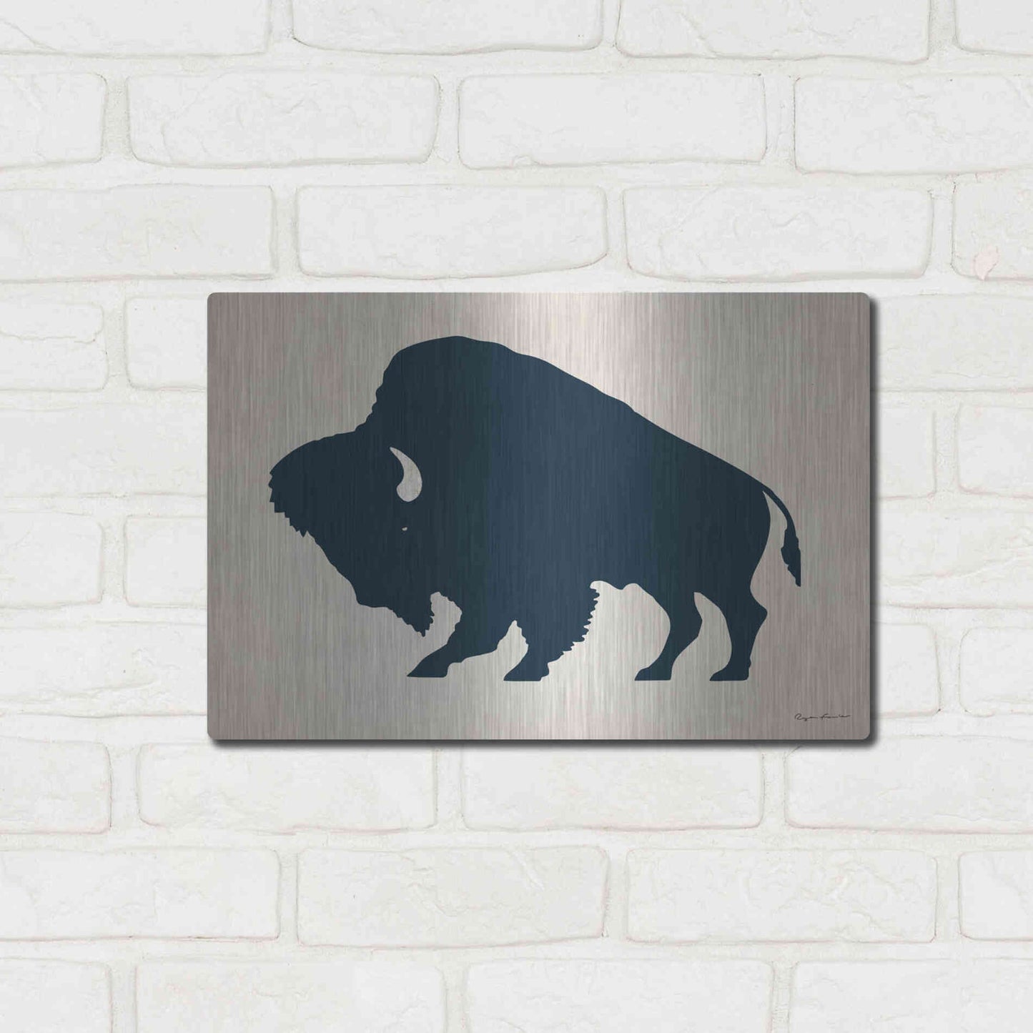 Luxe Metal Art 'Buffalo Bison I On Beige' by Ryan Fowler, Metal Wall Art,16x12