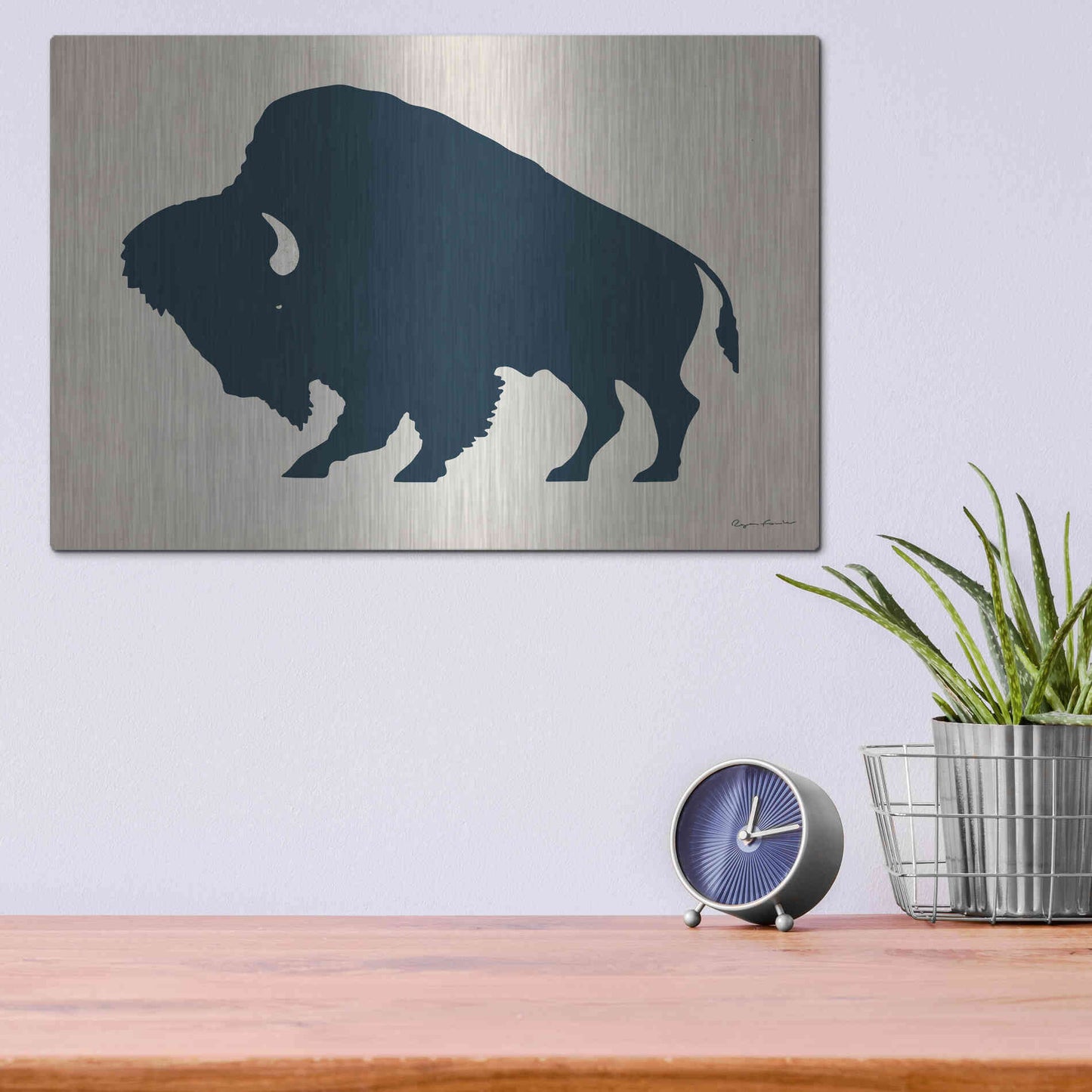 Luxe Metal Art 'Buffalo Bison I On Beige' by Ryan Fowler, Metal Wall Art,16x12