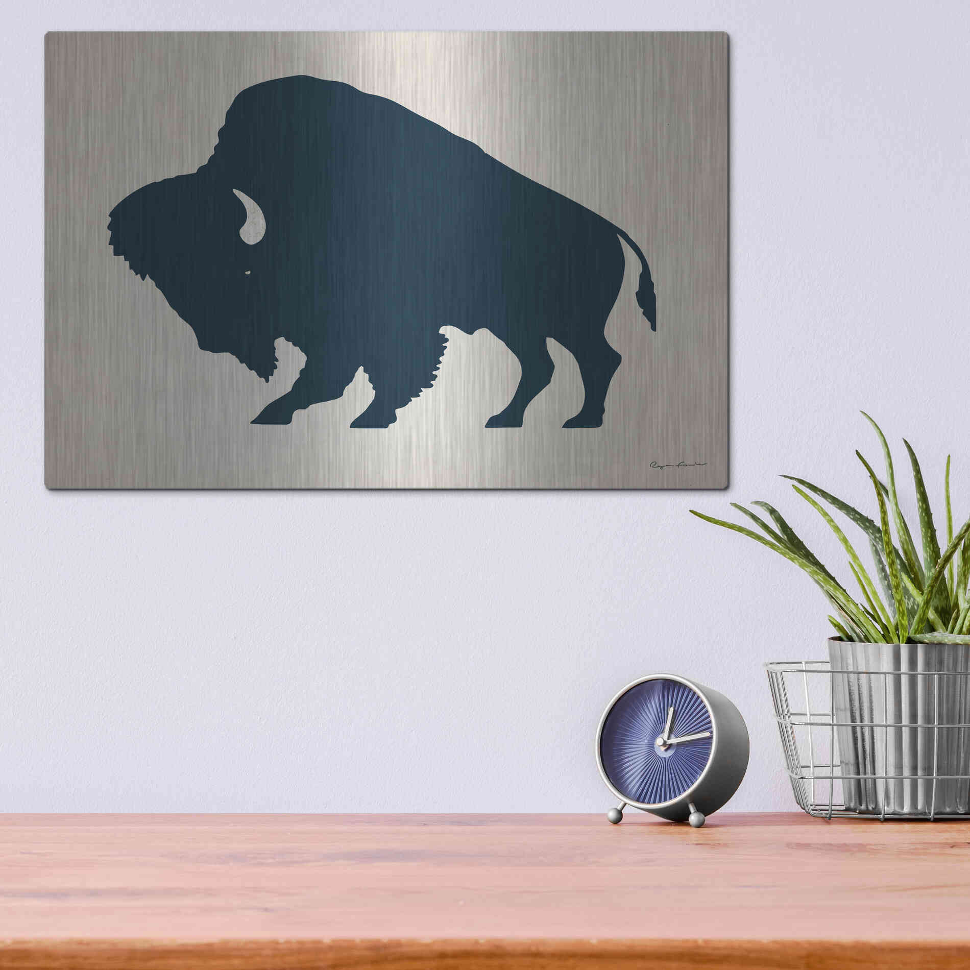 Luxe Metal Art 'Buffalo Bison I On Beige' by Ryan Fowler, Metal Wall Art,16x12