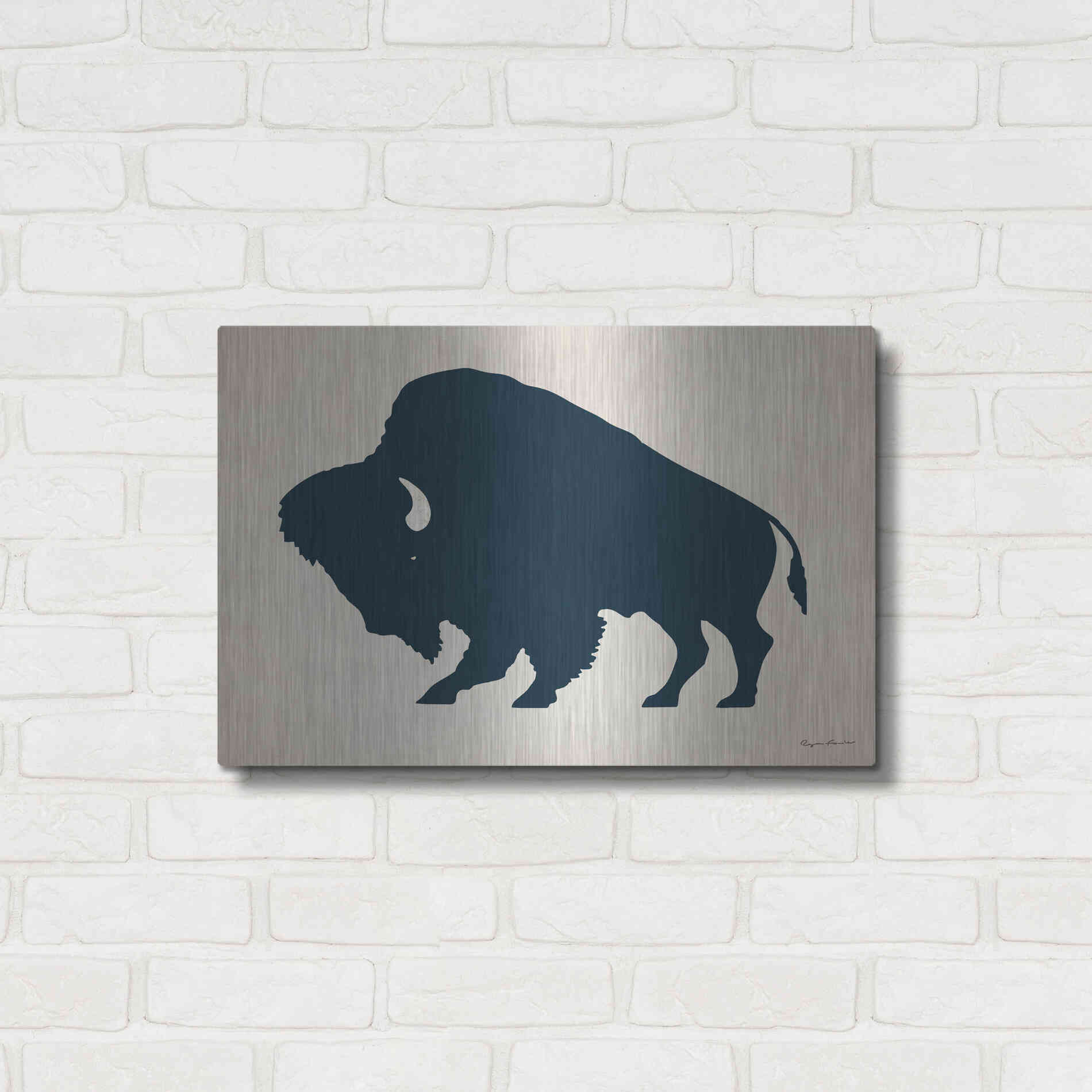 Luxe Metal Art 'Buffalo Bison I On Beige' by Ryan Fowler, Metal Wall Art,24x16