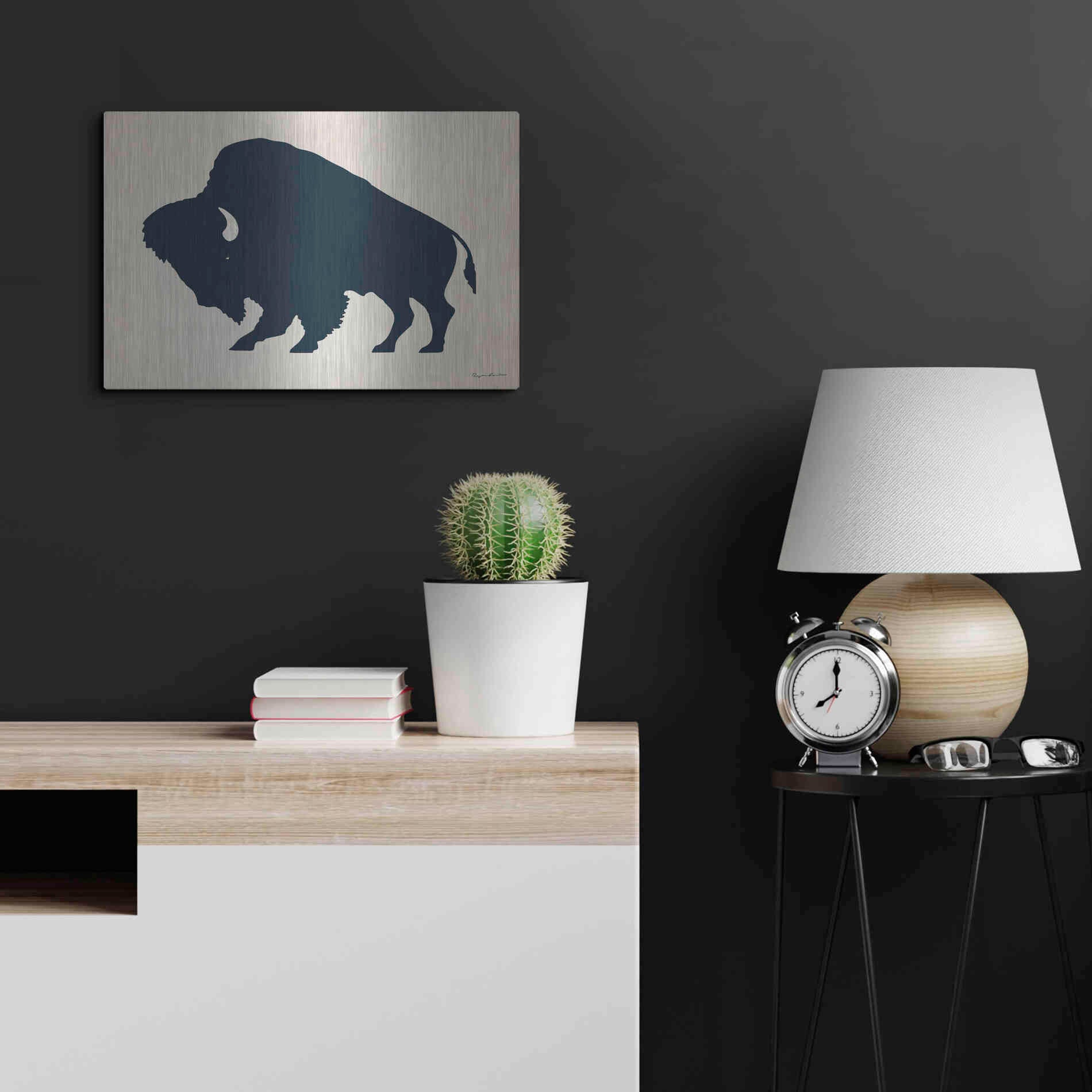 Luxe Metal Art 'Buffalo Bison I On Beige' by Ryan Fowler, Metal Wall Art,24x16