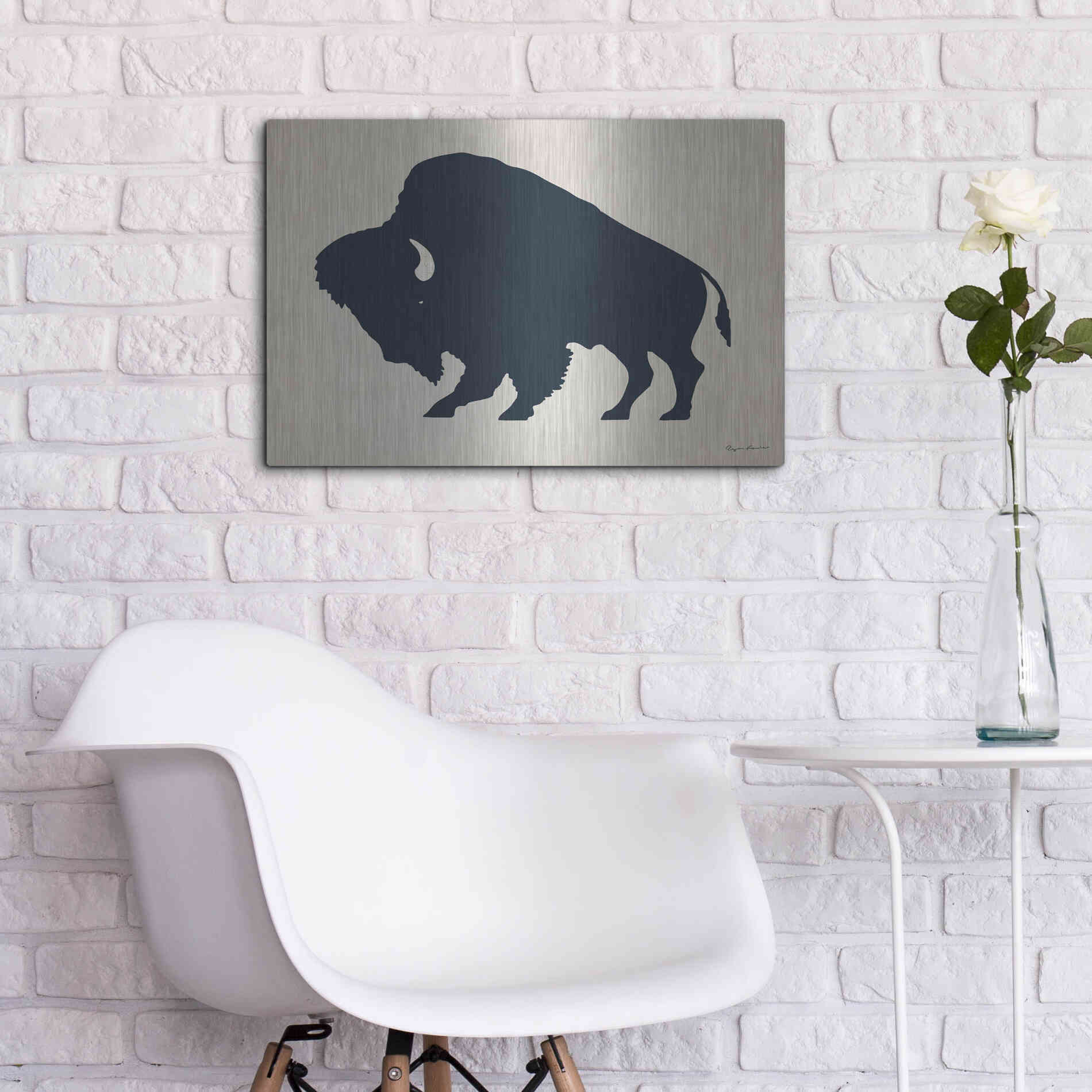 Luxe Metal Art 'Buffalo Bison I On Beige' by Ryan Fowler, Metal Wall Art,24x16