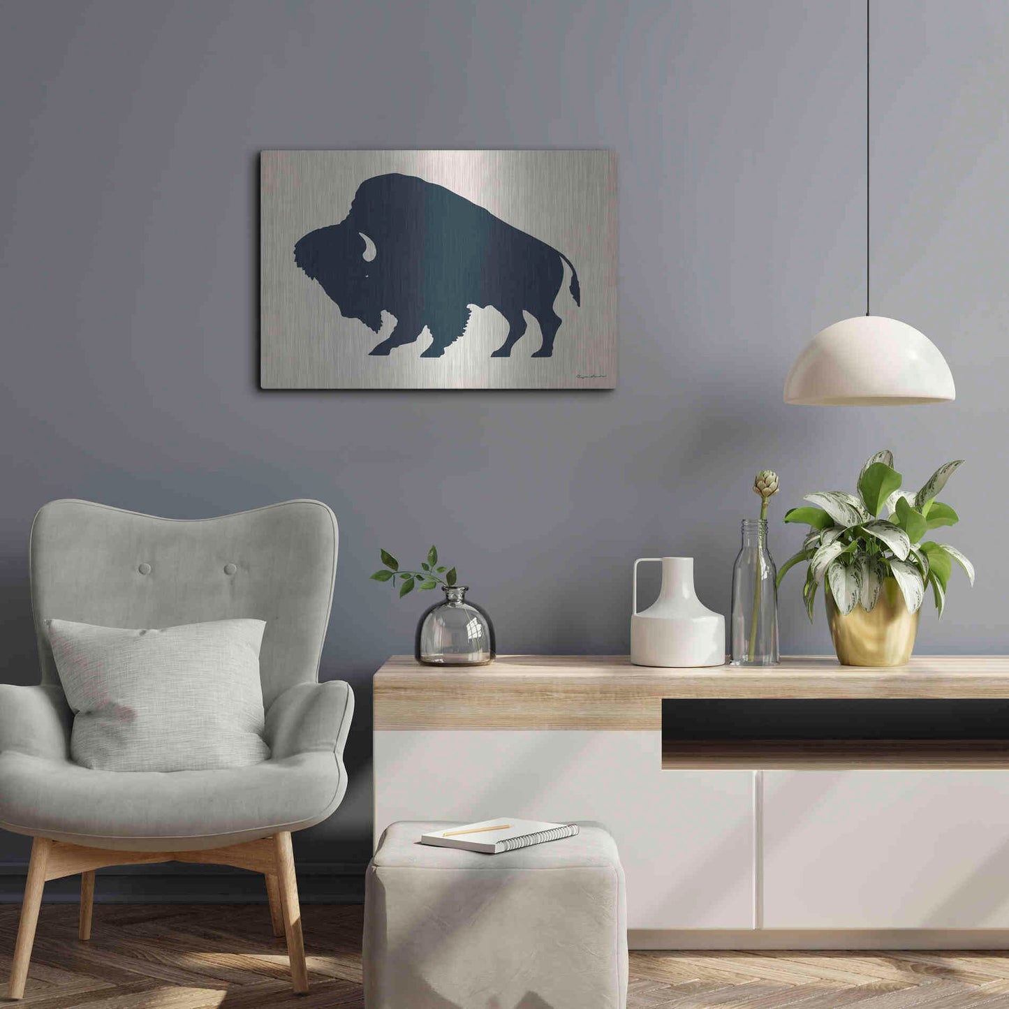 Luxe Metal Art 'Buffalo Bison I On Beige' by Ryan Fowler, Metal Wall Art,24x16