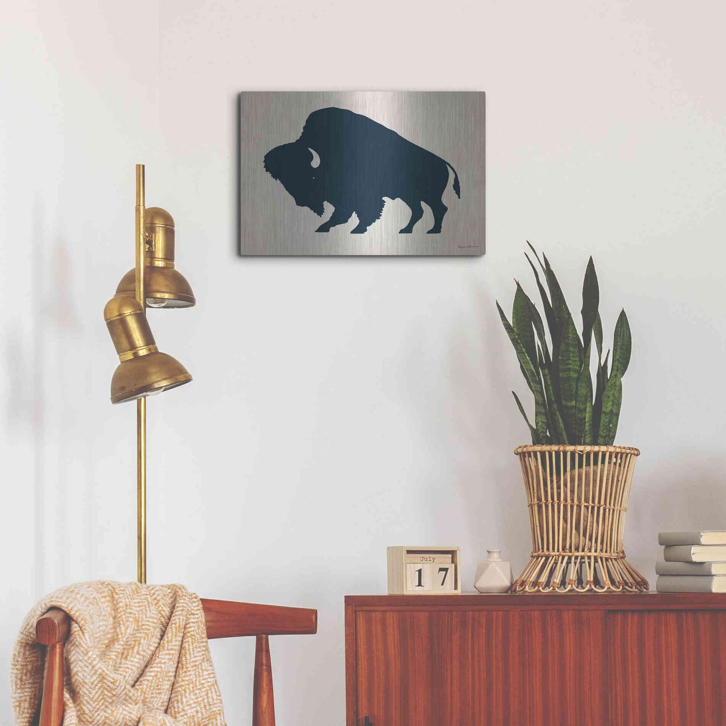 Luxe Metal Art 'Buffalo Bison I On Beige' by Ryan Fowler, Metal Wall Art,24x16