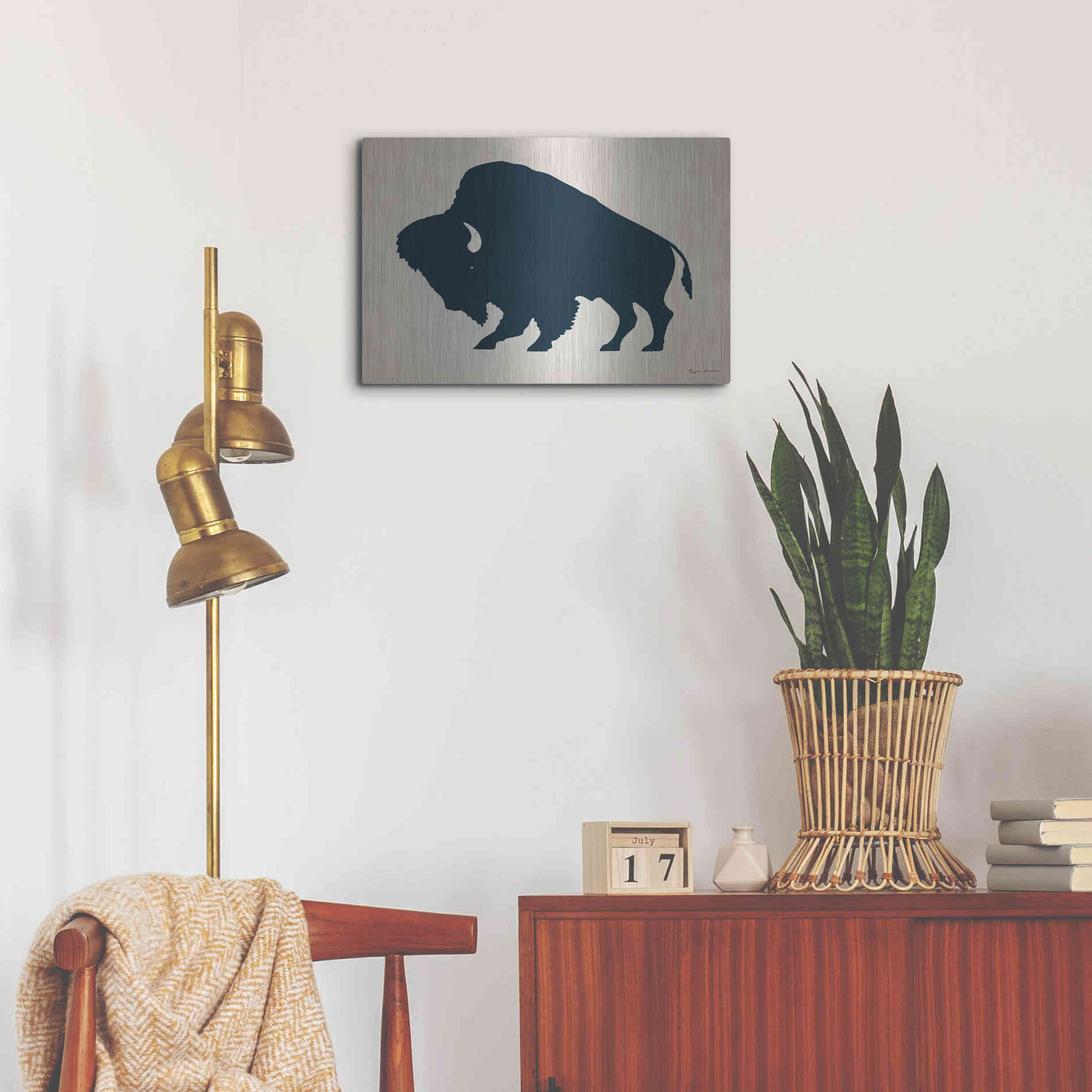 Luxe Metal Art 'Buffalo Bison I On Beige' by Ryan Fowler, Metal Wall Art,24x16