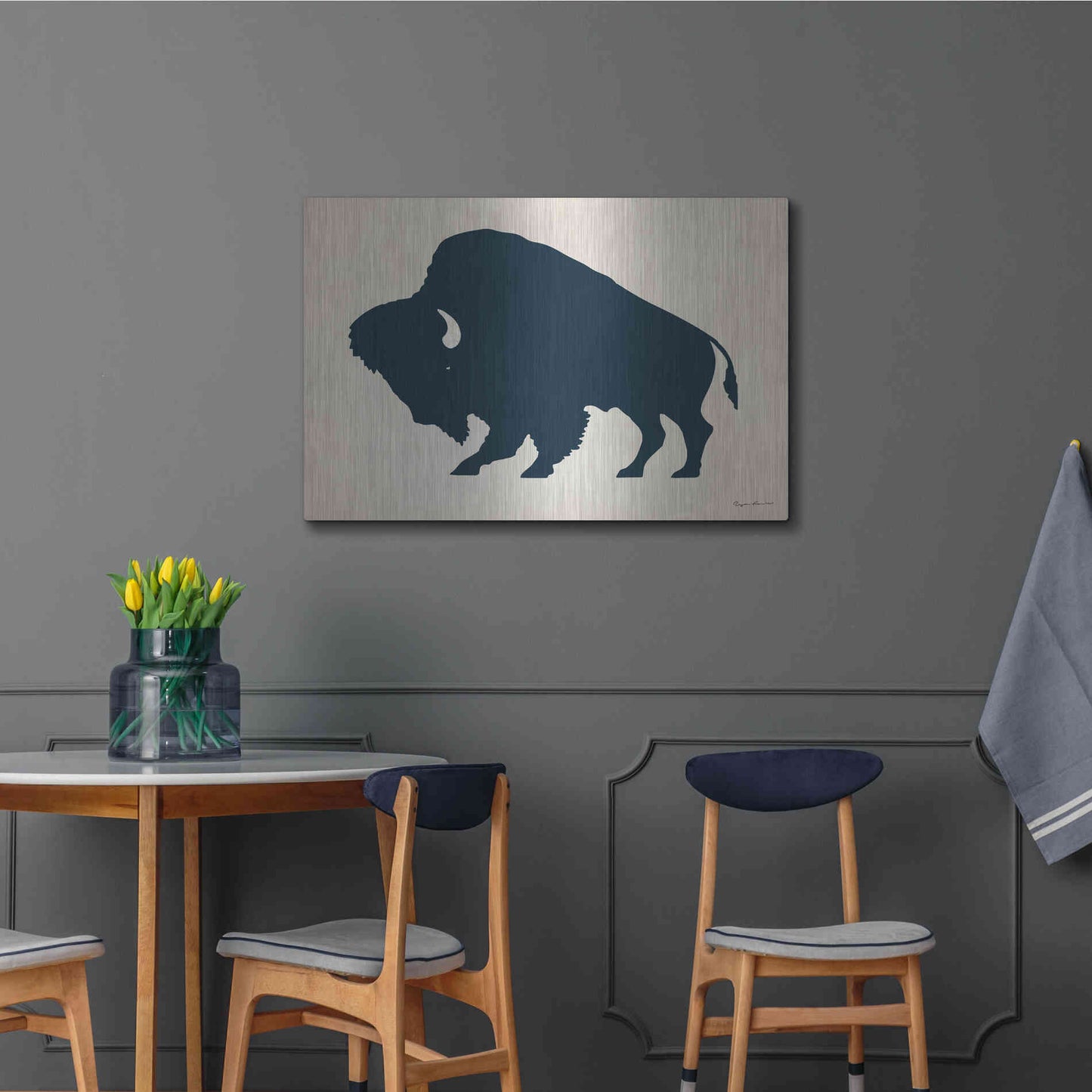 Luxe Metal Art 'Buffalo Bison I On Beige' by Ryan Fowler, Metal Wall Art,36x24