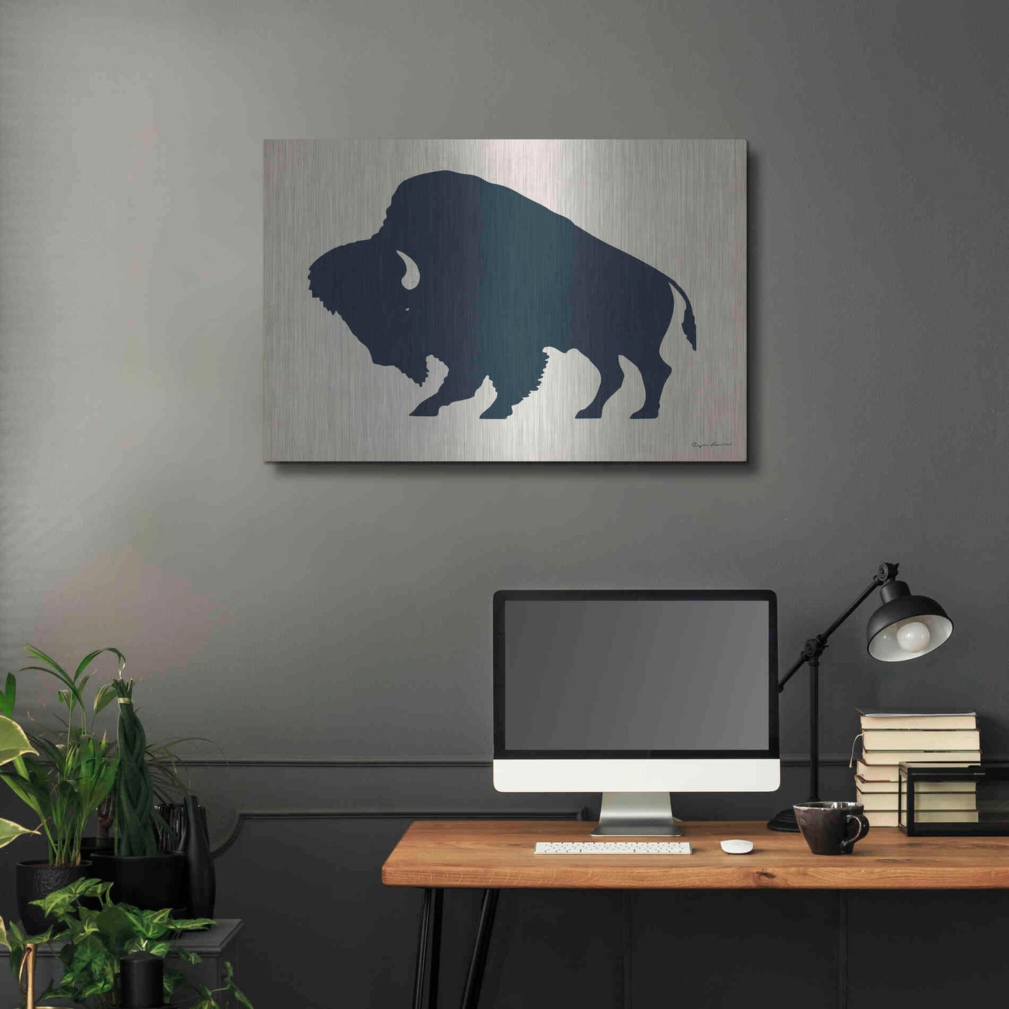 Luxe Metal Art 'Buffalo Bison I On Beige' by Ryan Fowler, Metal Wall Art,36x24