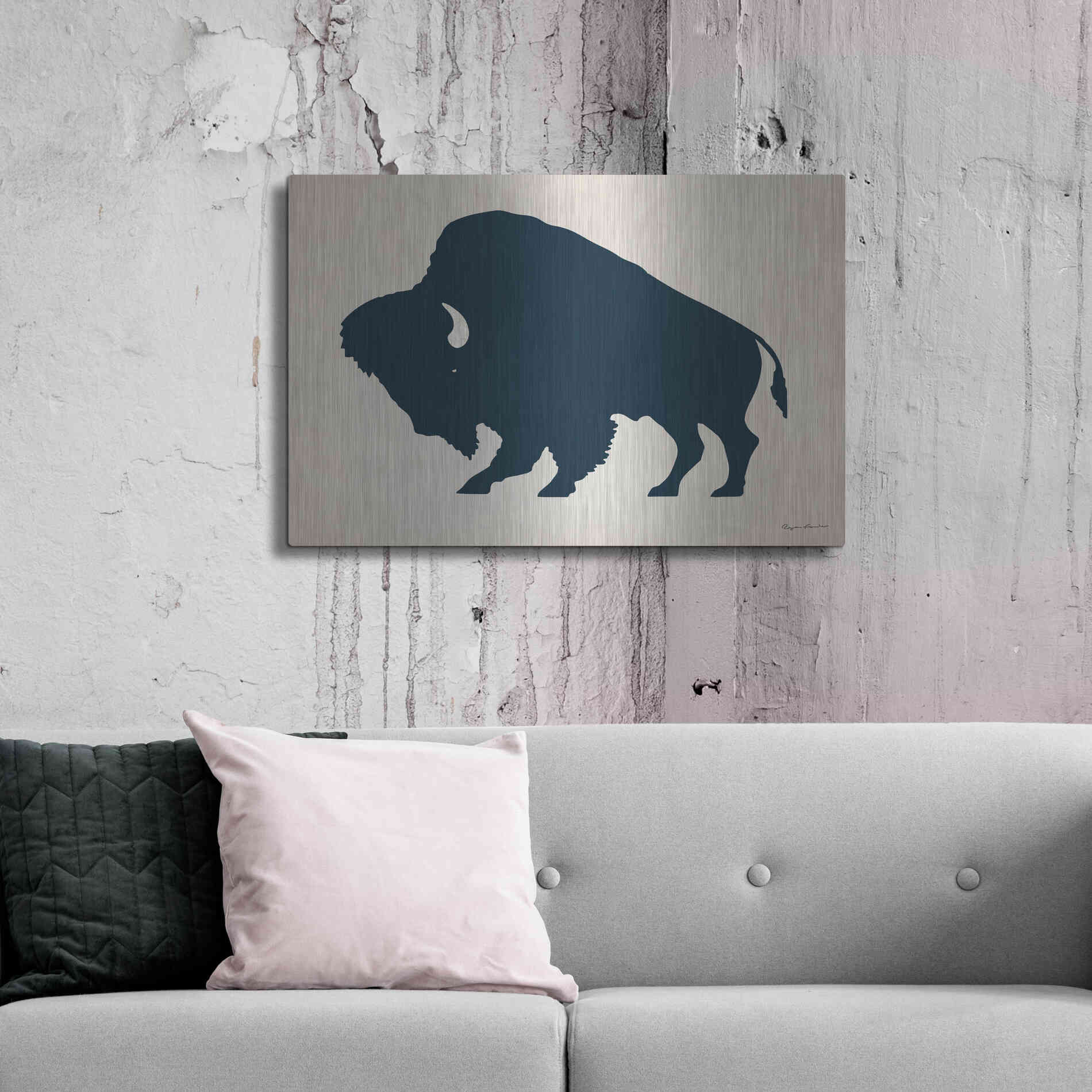 Luxe Metal Art 'Buffalo Bison I On Beige' by Ryan Fowler, Metal Wall Art,36x24